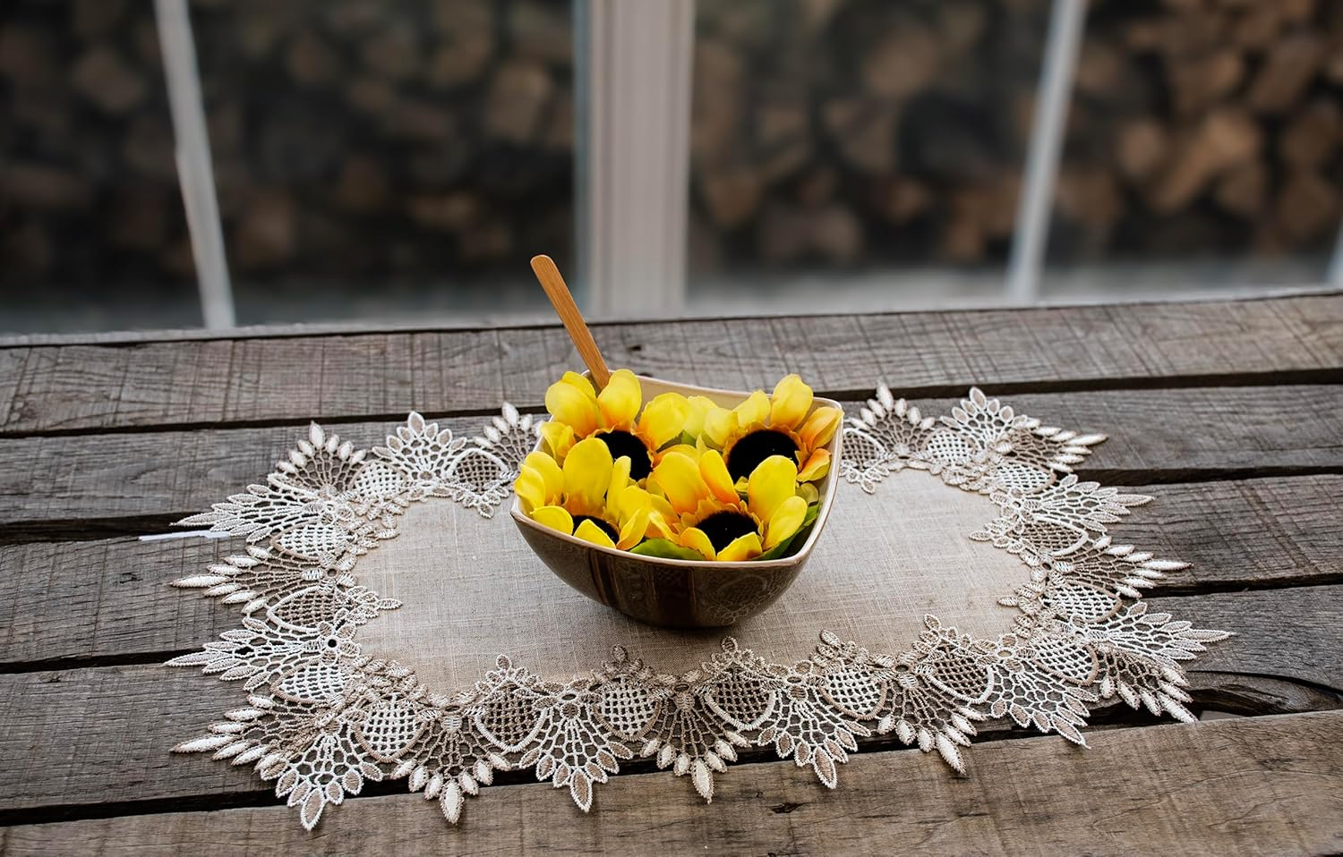 Two Lace Placemats 13W x 20L Neutral Earth Tones Placemats, Dresser Scarf, Coffee Table Runners, End Table Doilies, Set of 2