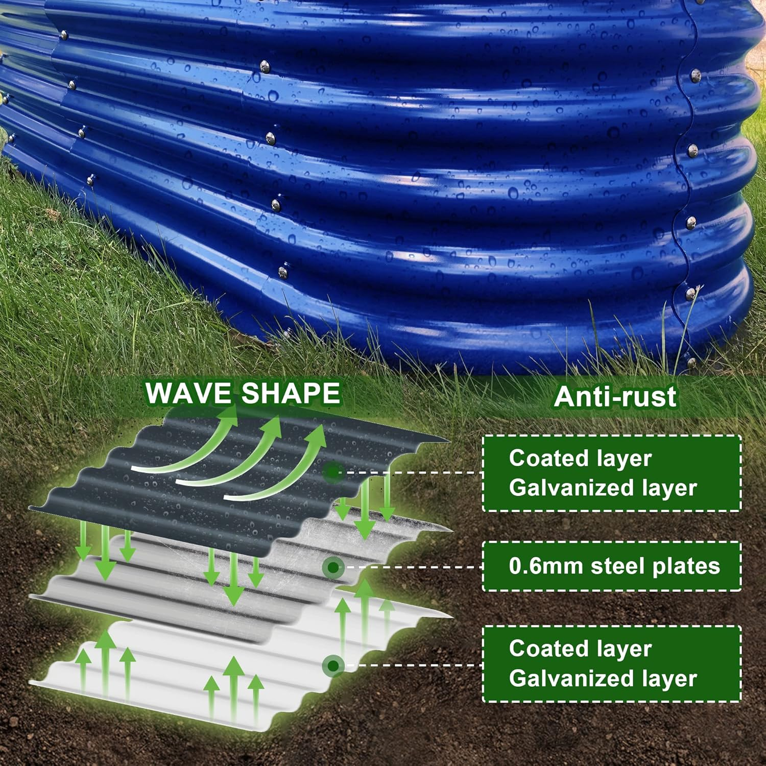 Cobalt Blue Oval Galvanized Steel Raised Garden Bed