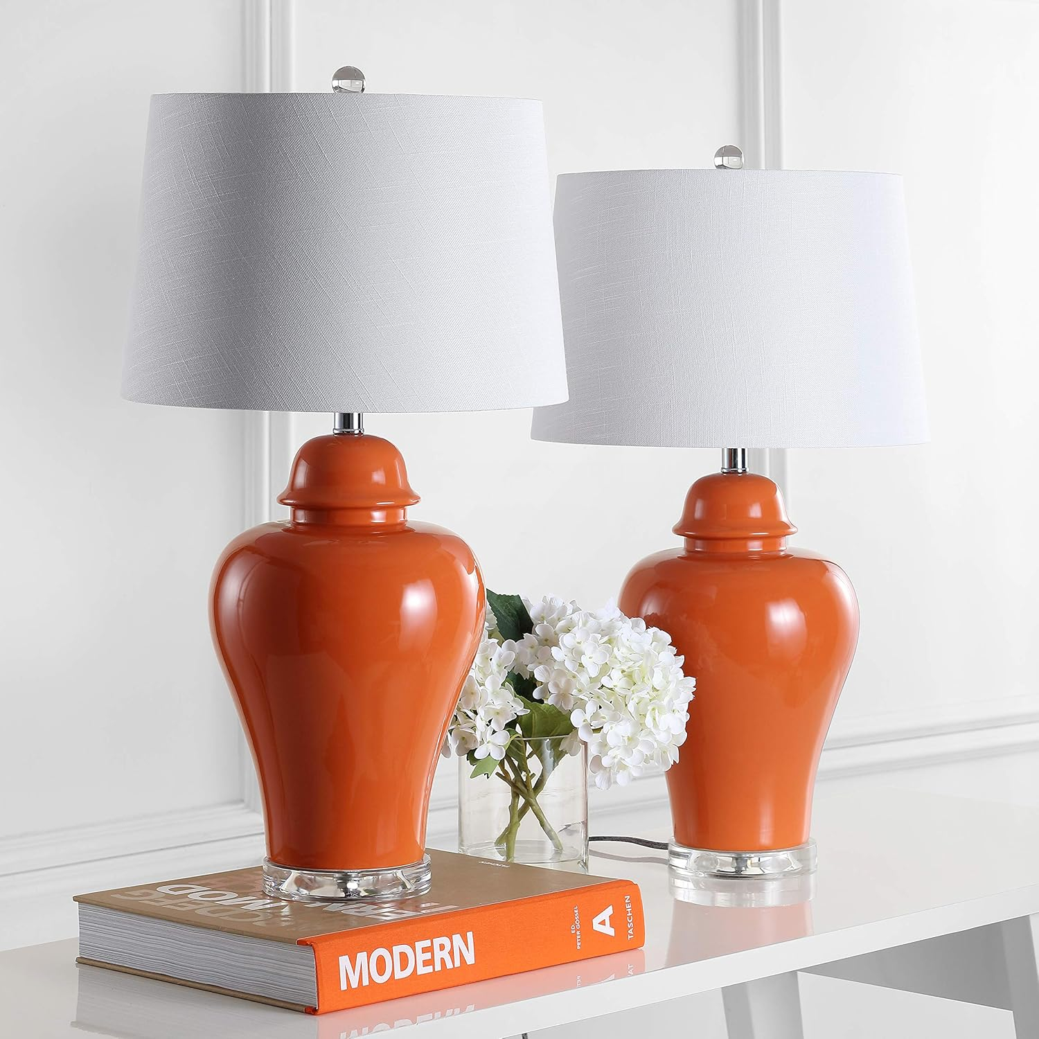 JONATHAN Y JYL4020B-SET2 Set of 2 Table Lamps Winnie 27" Ceramic Urn LED Table Lamp Contemporary Bedside Desk Nightstand Lamp for Bedroom Living Room Office College Bookcase, Orange