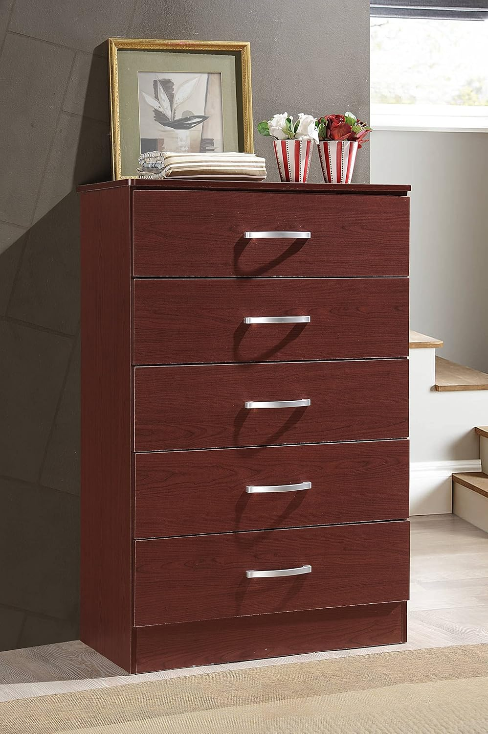 Hodedah 5-Drawer Dresser, Mahogany