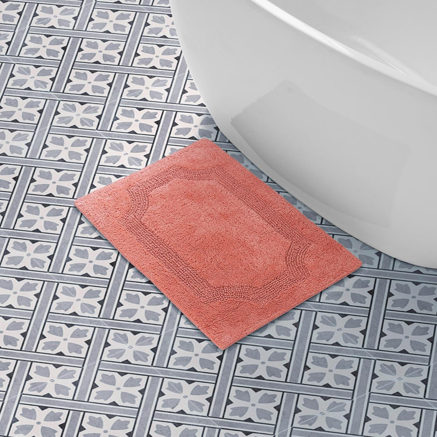 Laura Ashley Reversible Cotton 17 x 24 in. Bath Mat, Coral