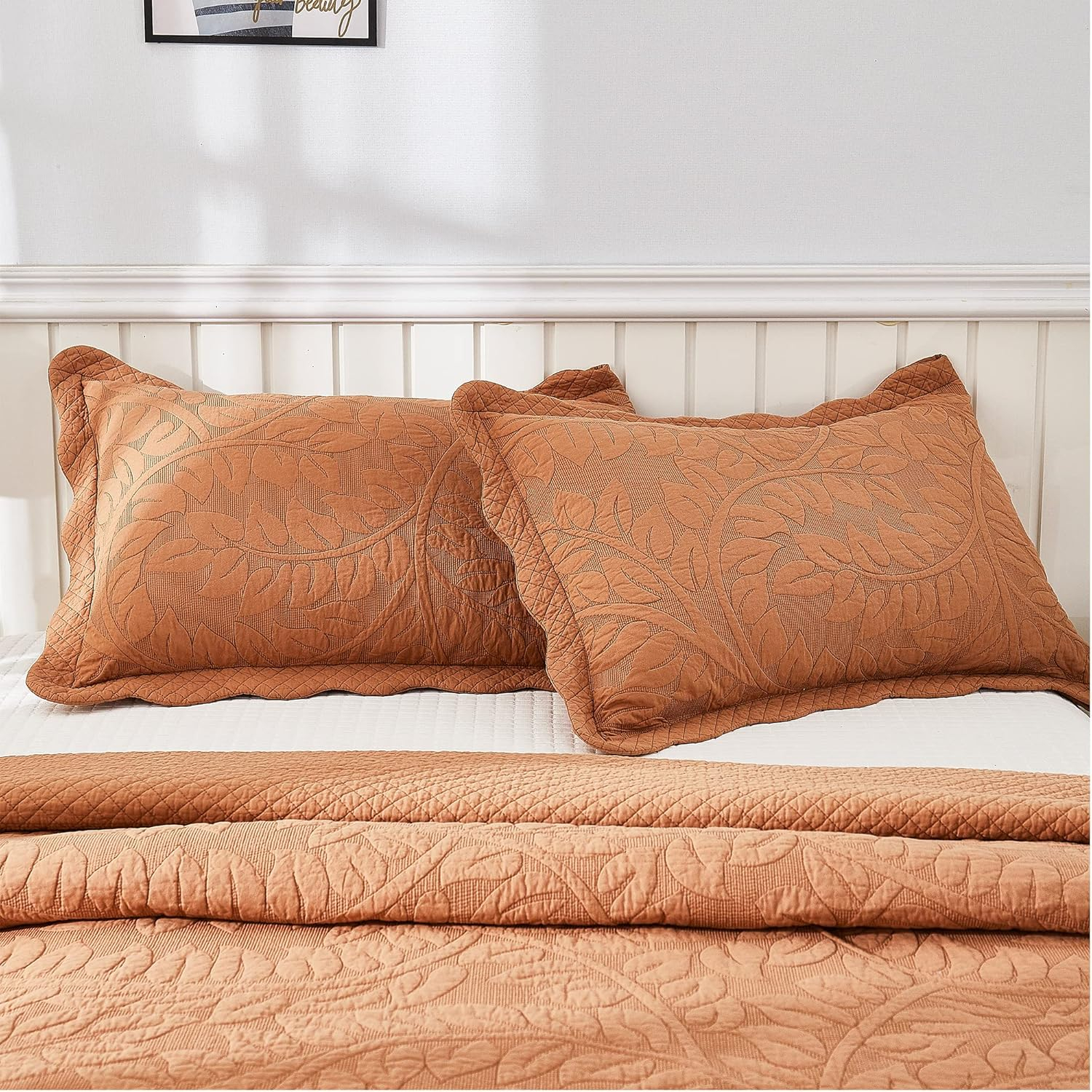 King Size Royal Orange Cotton Embroidered Pillow Shams