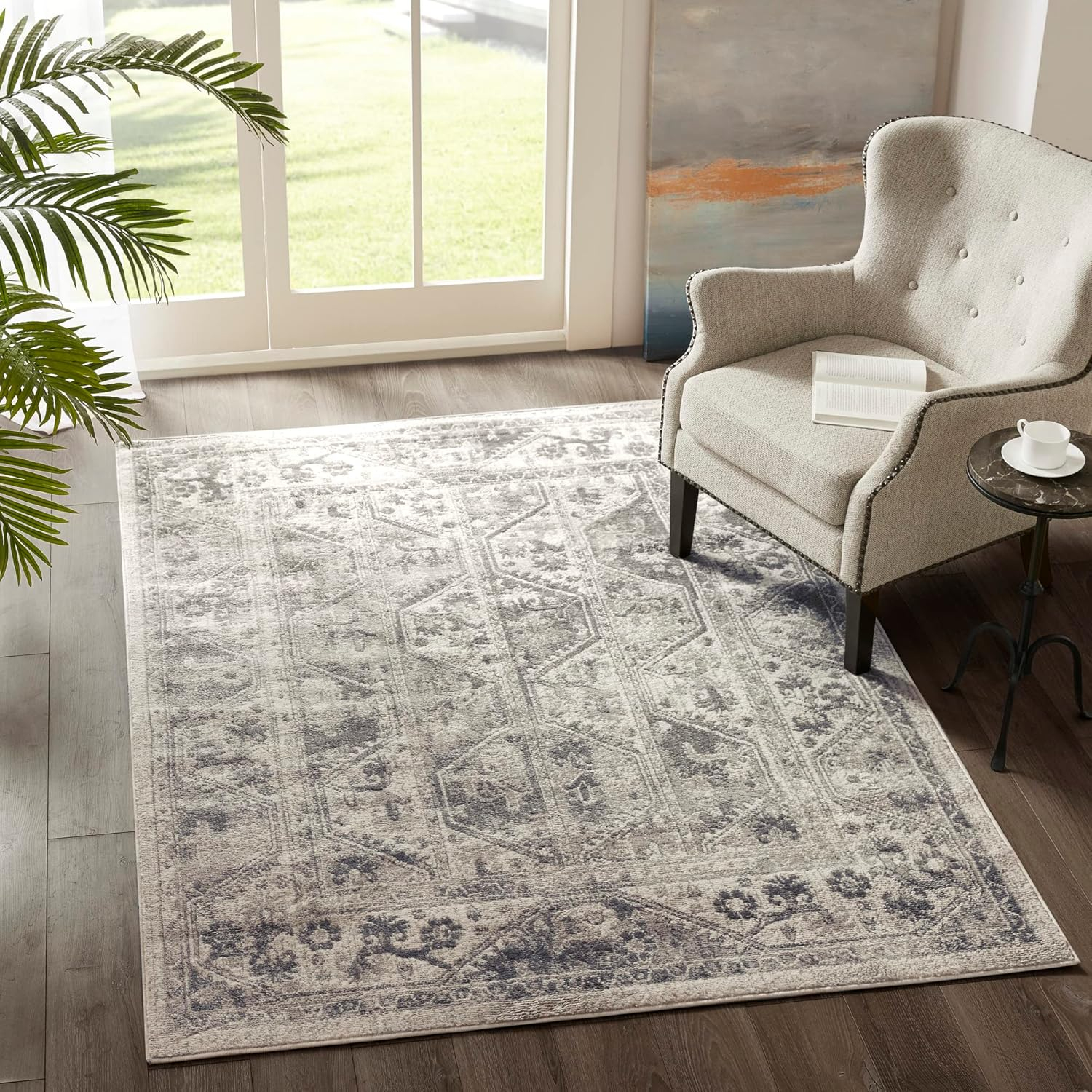 Madison Park Dakota Vienna Woven Turkish Area Rugs for Living Room, Indoor Dining Accent Modern Home Décor, Ultra Soft Floor Carpets for Dining Room, 7'11"W x 10'L, Distressed Tiled Beige