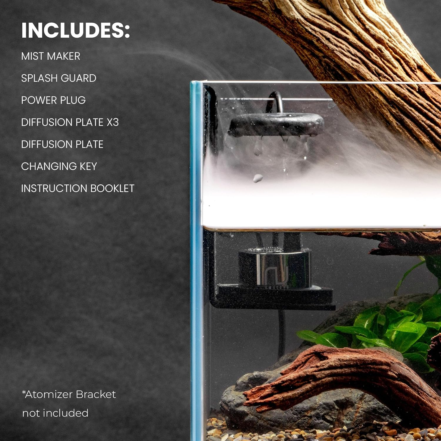 Ultum Nature Systems Atomizer Mist Maker Kit w/Lid - Fogger for Aquarium, Terrarium & Paludarium, Ultrasonic Water Mister, Aquarium Fogger, Easy to Use Smoke Maker & Versatile Fog Fountain Maker
