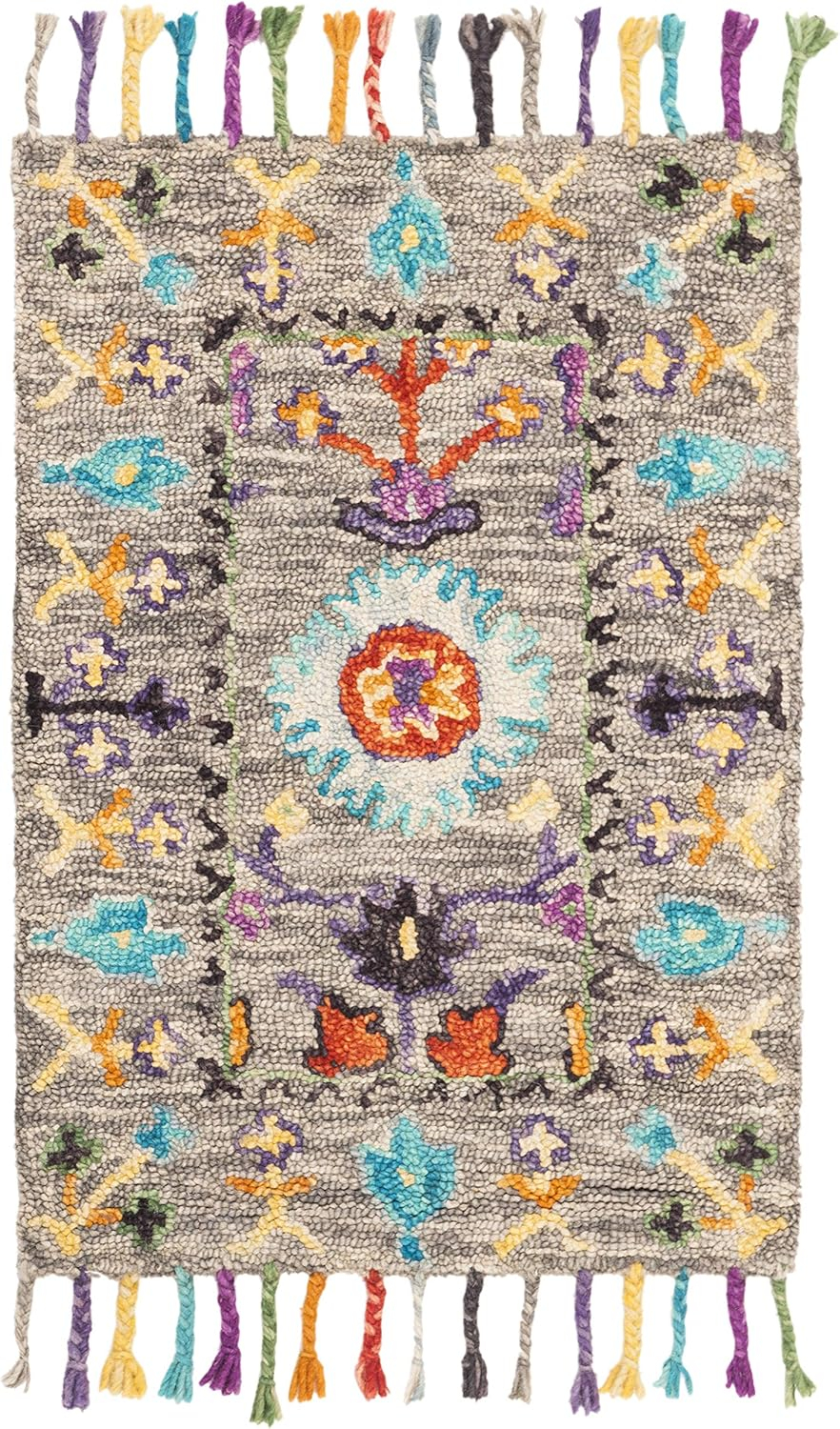SAFAVIEH Blossom Hamilton Floral Wool Fringed Area Rug, Grey/Multi, 10' x 14'