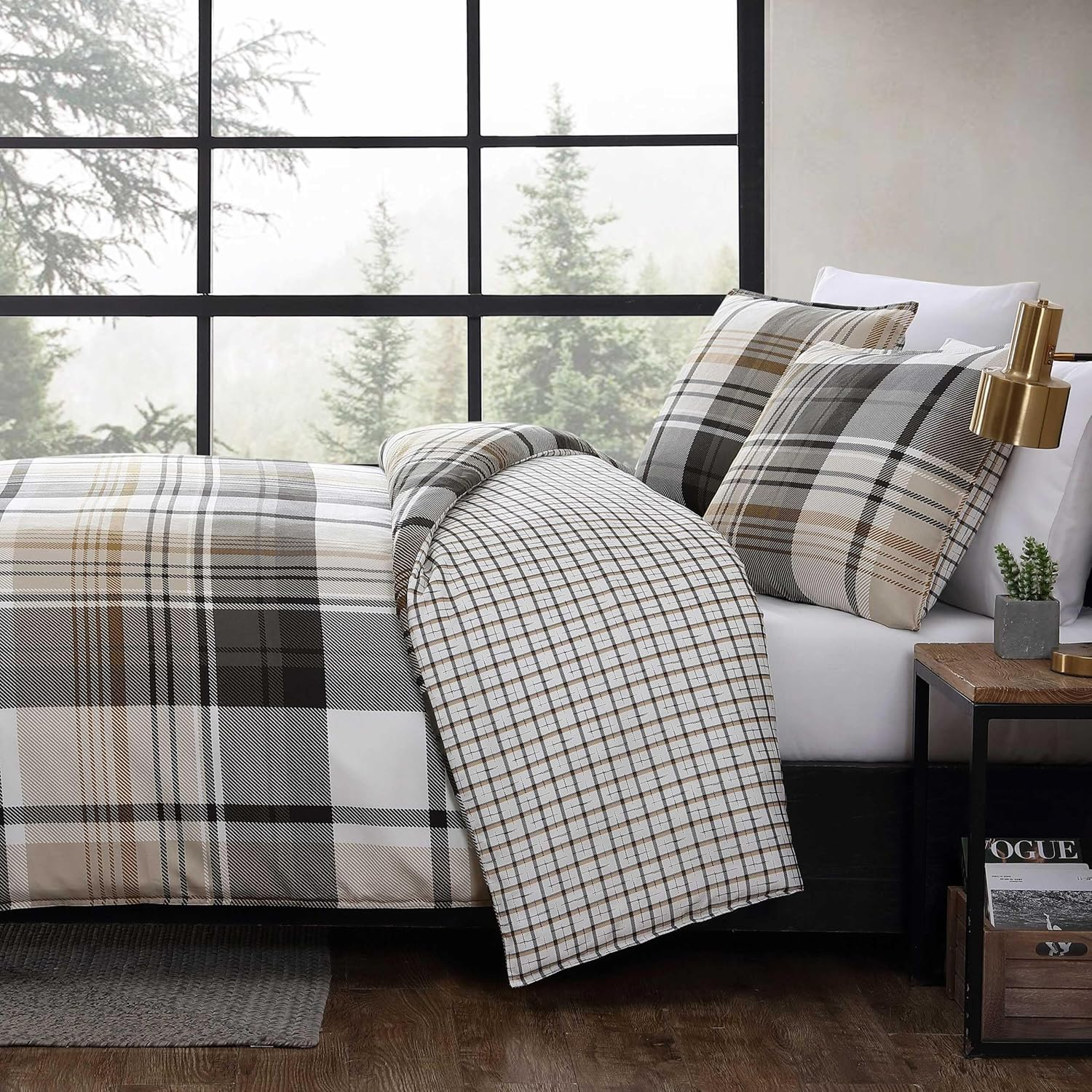 Eddie Bauer - Twin Duvet Cover Set, Reversible Microsuede Bedding Set with Matching Shams, Casual Home Decor (Normandy Plaid Black, Twin)