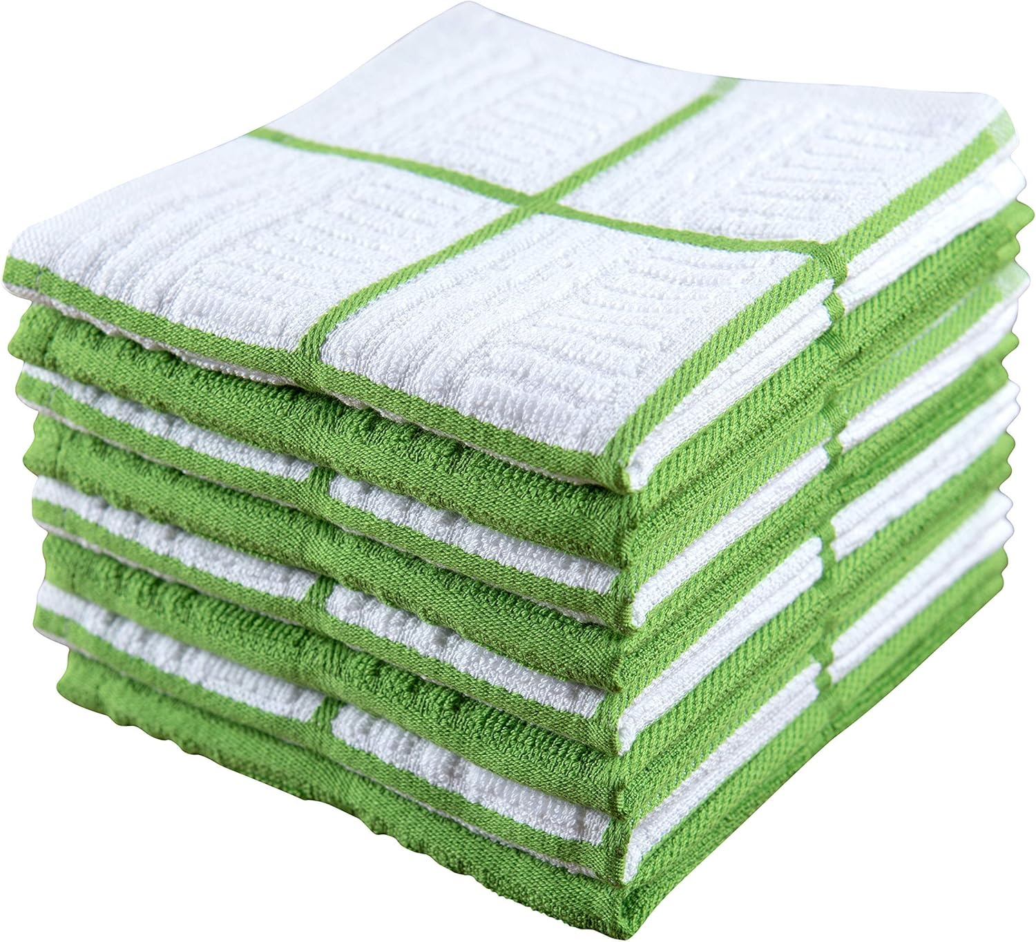 Sticky Toffee Cotton Dishcloths Set of 8, Green and White, 12 x 12 in, Absorbent Reusable Tea Towels and Cleaning Cloths, Oeko-Tex Cotton