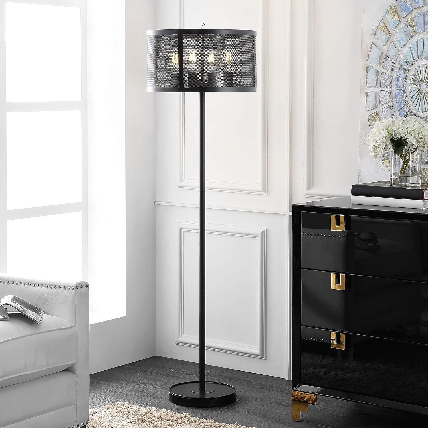 SAFAVIEH Vela 61.5 in. H Modern Solid Floor Lamp, Black