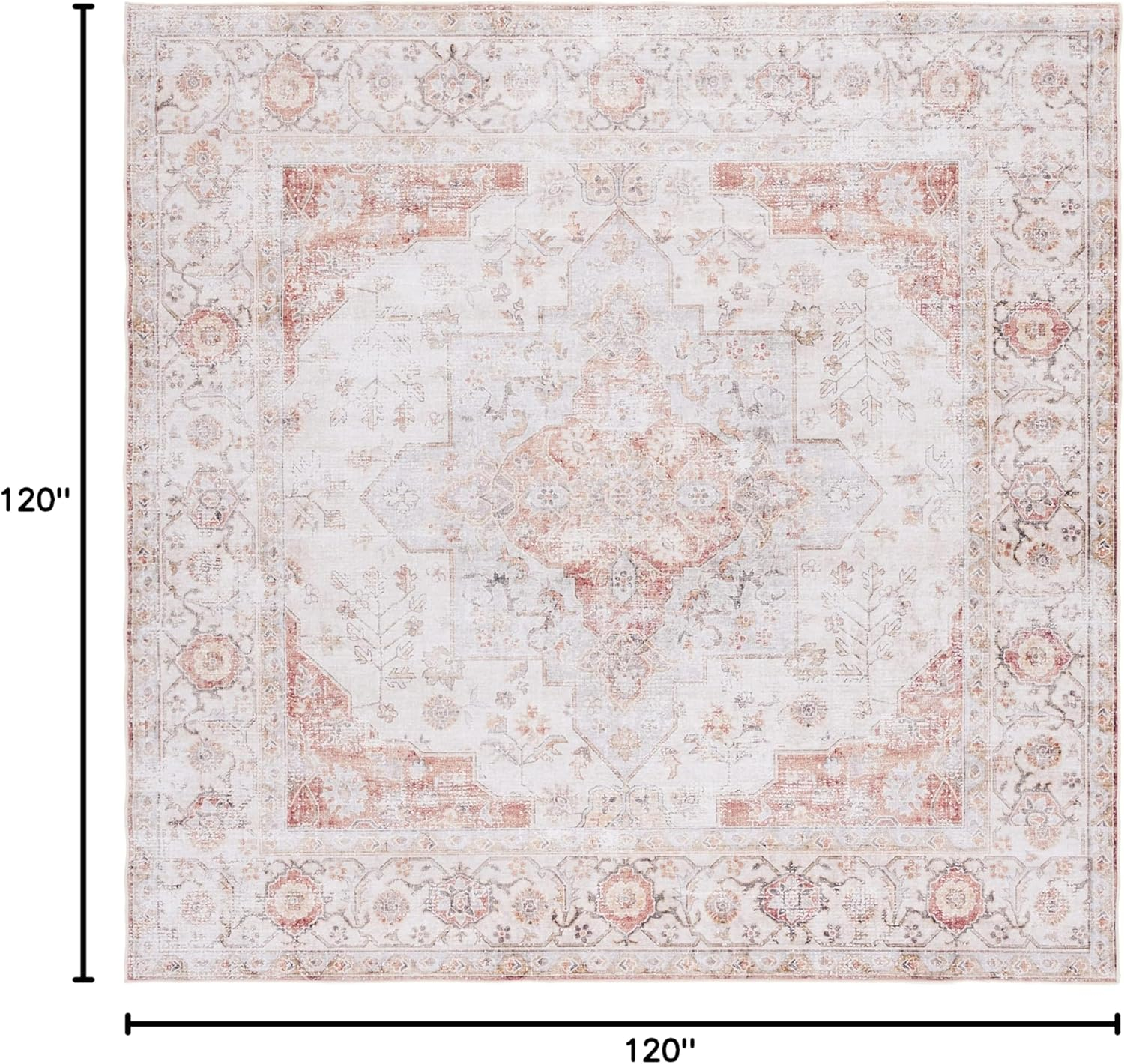 SAFAVIEH Tucson Nazca Traditional Machine Washable Area Rug, Light Grey/Rust, 10' x 10' Square