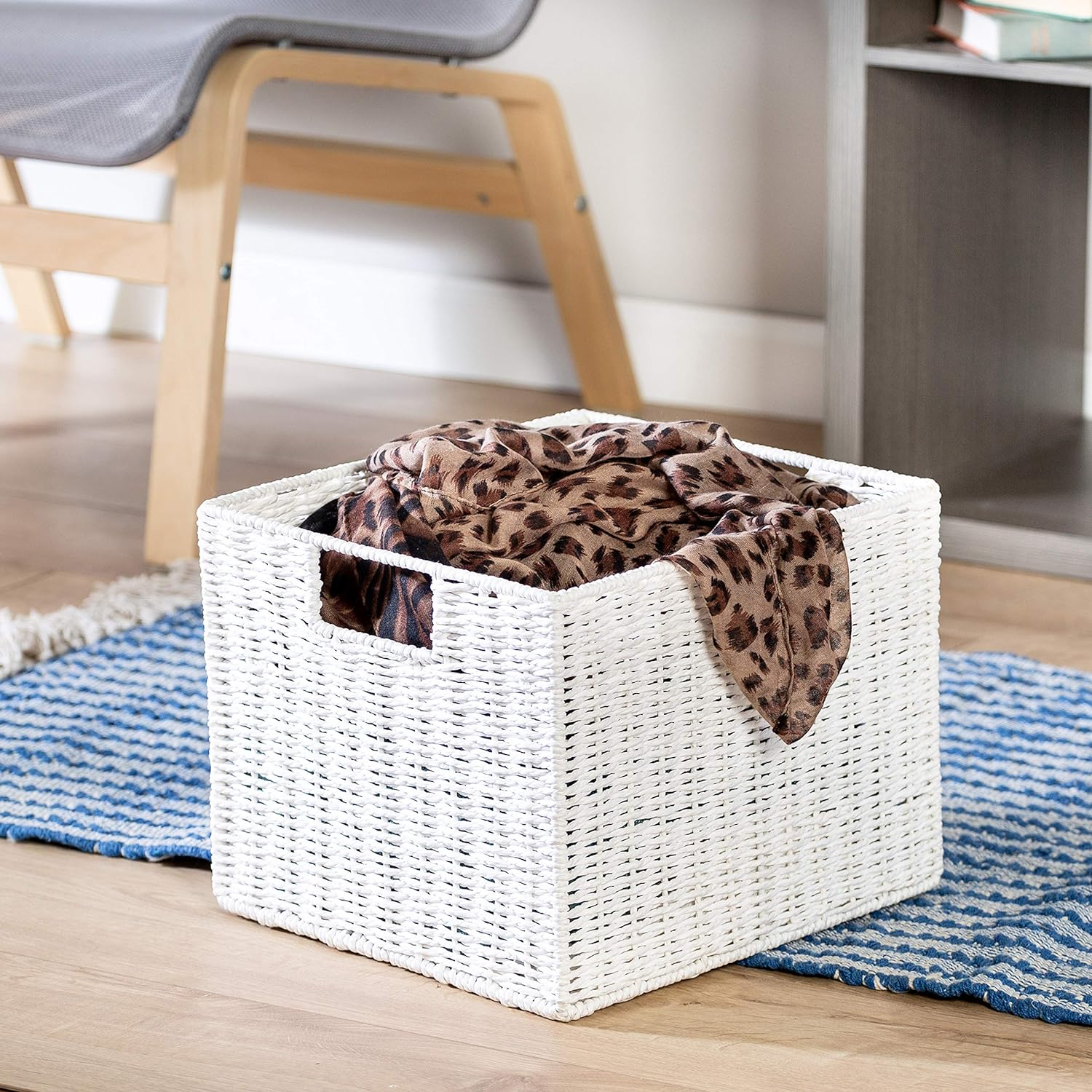 Honey-Can-Do Paper Rope Storage Basket with Cut-out Handles, White