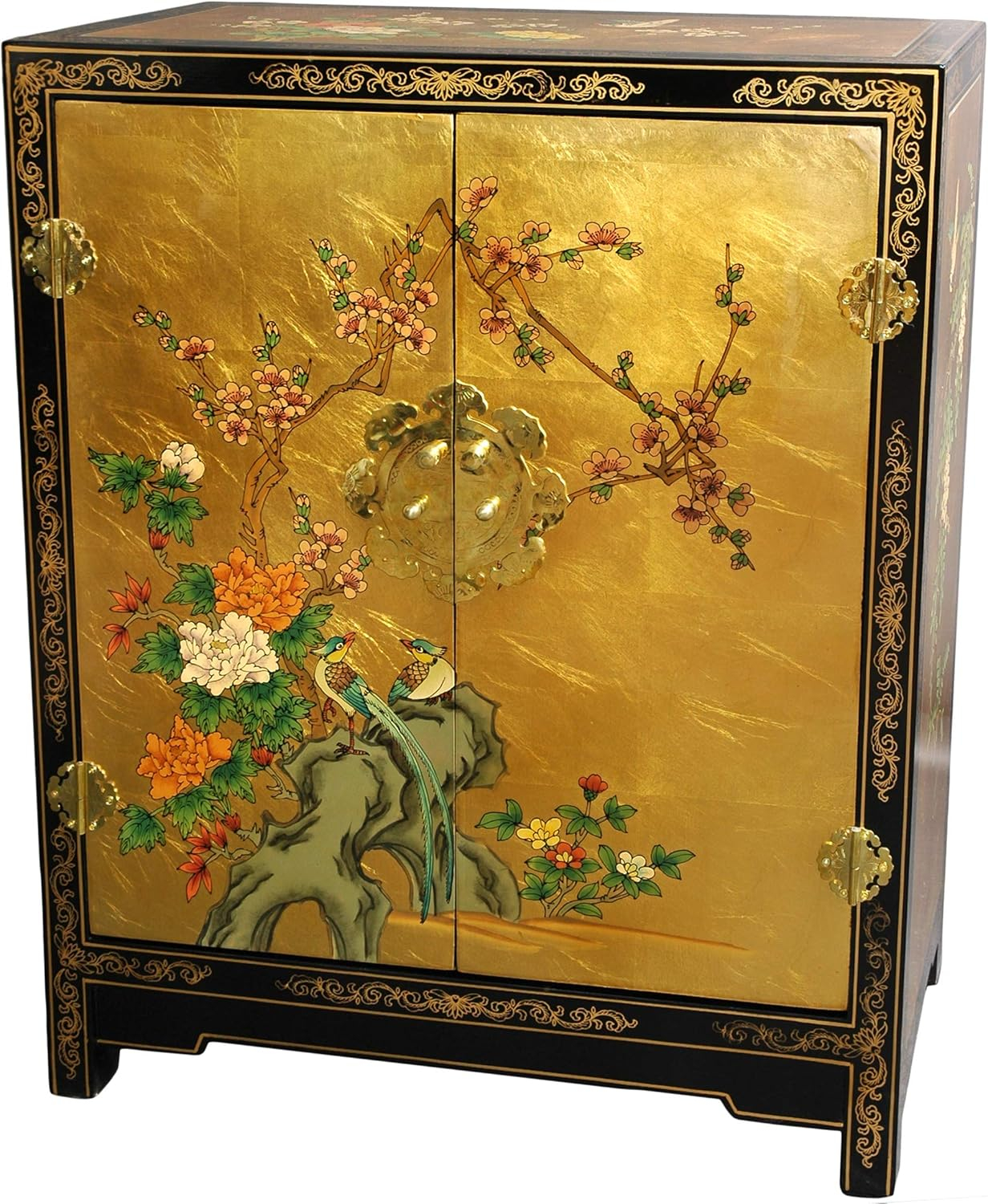 Oriental Furniture Gold Leaf Lacquer Cabinet