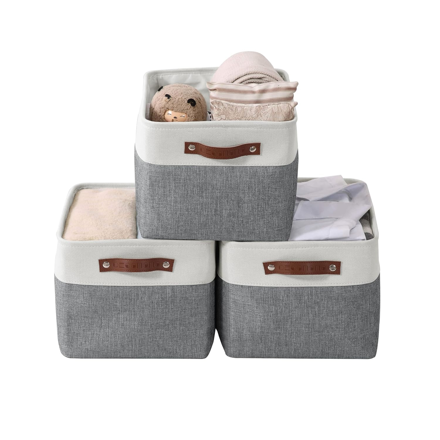 DECOMOMO Storage Bins Fabric Storage Baskets for Shelves, Linen Closet Organization Toys Nursery (Slate Grey and White, Large - 3 Pack)