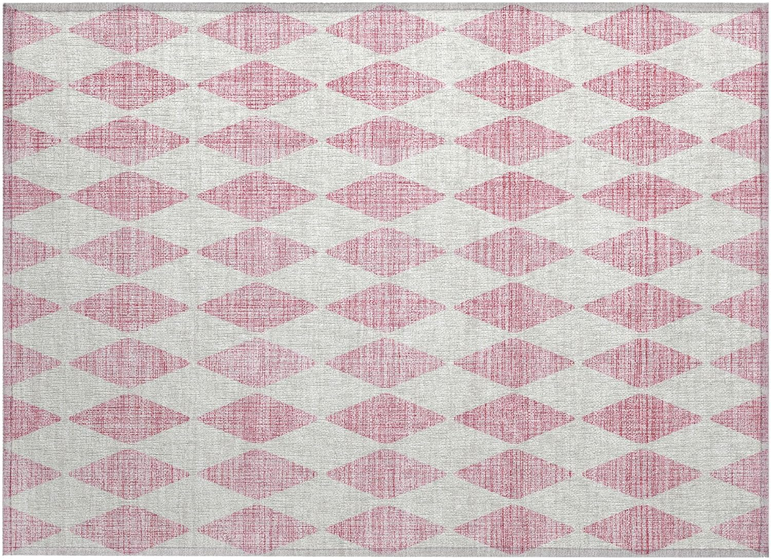 Pink Diamond Pattern Machine Washable Rectangular Rug