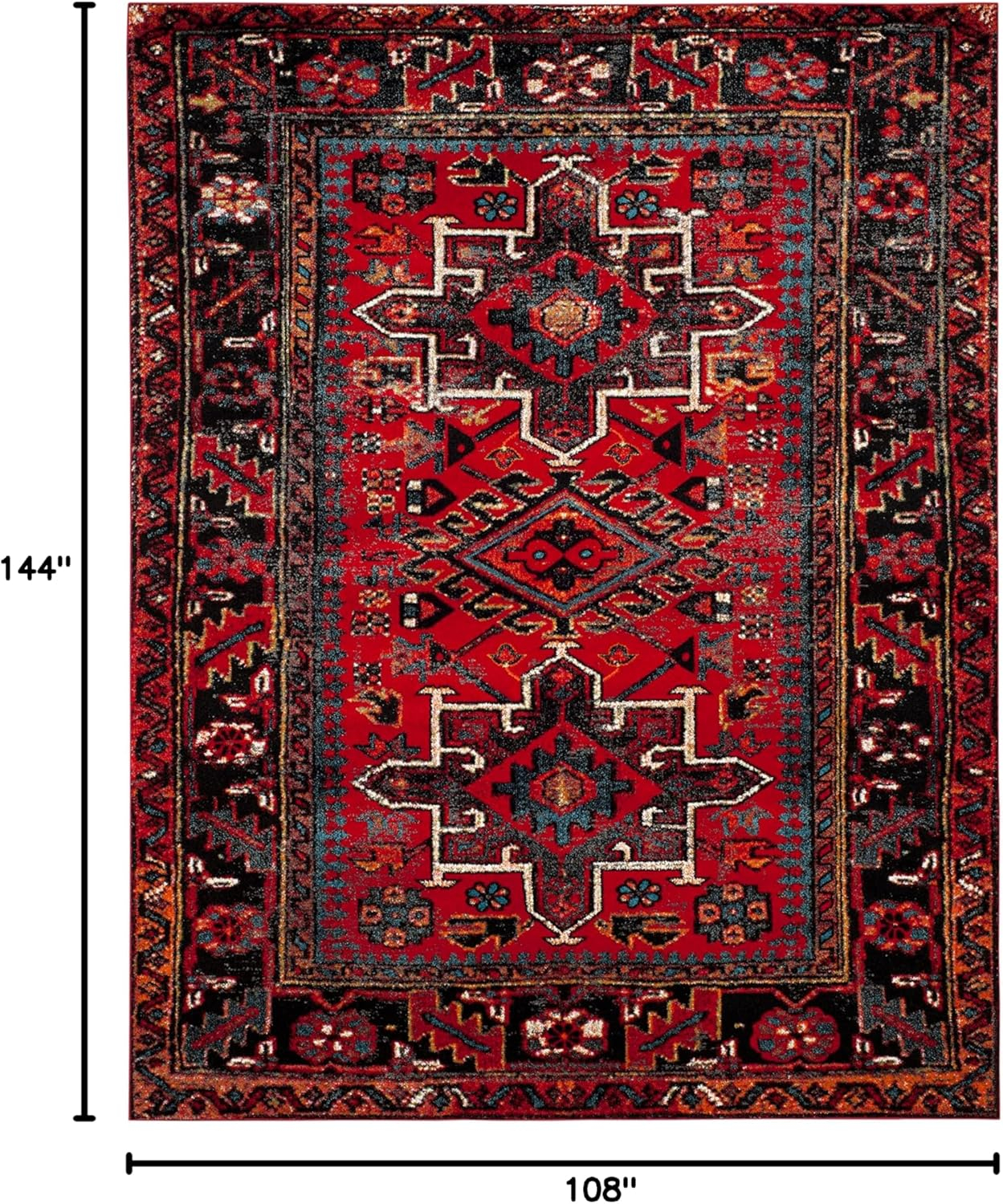 Red and Black Synthetic Rectangular 9' x 12' Area Rug