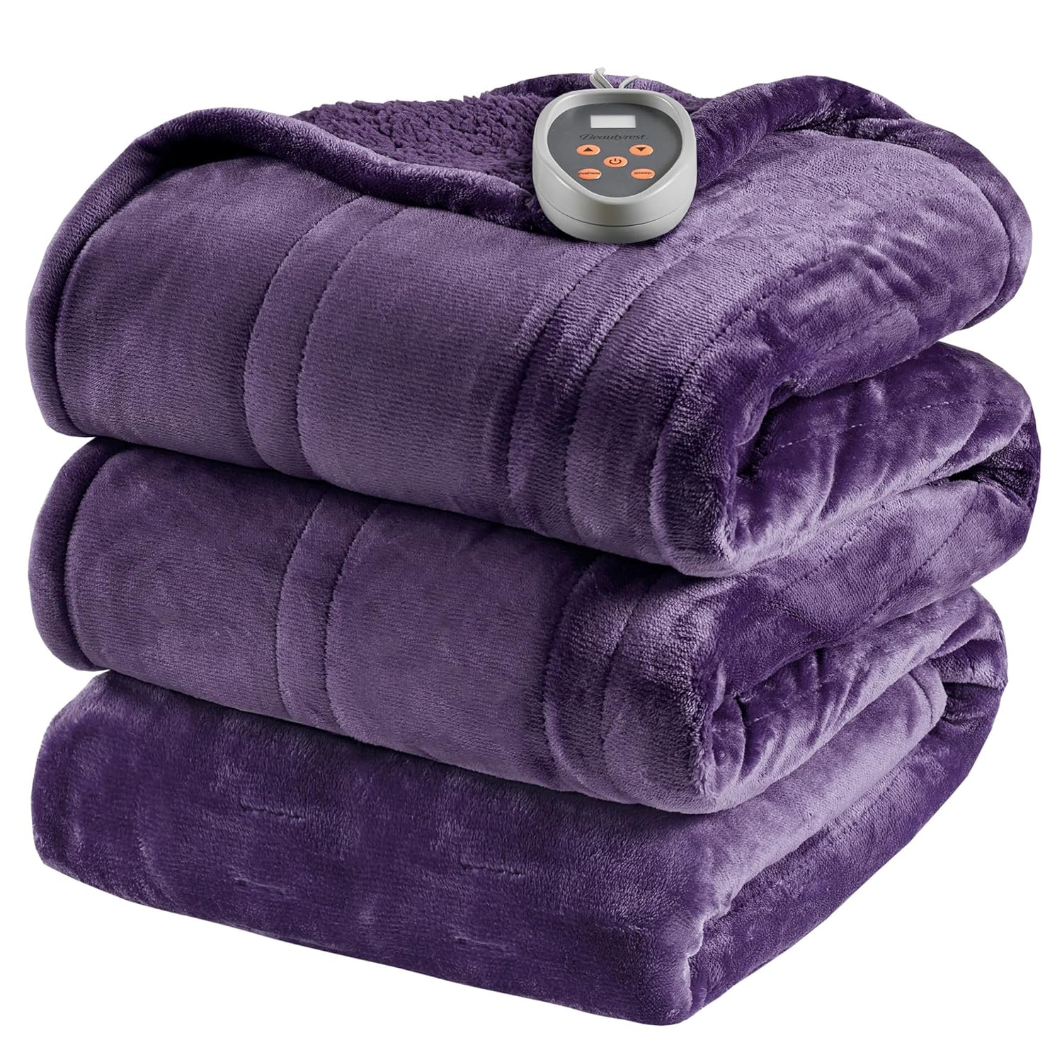 Beautyrest Electric Blanket, Soft, Warm, Reversible Plush - Sherpa Heating Blanket with 20 Heat Settings, 1-10 hrs Timer Auto Shut Off, Machine Washable, Full (84 inx80 in), Purple