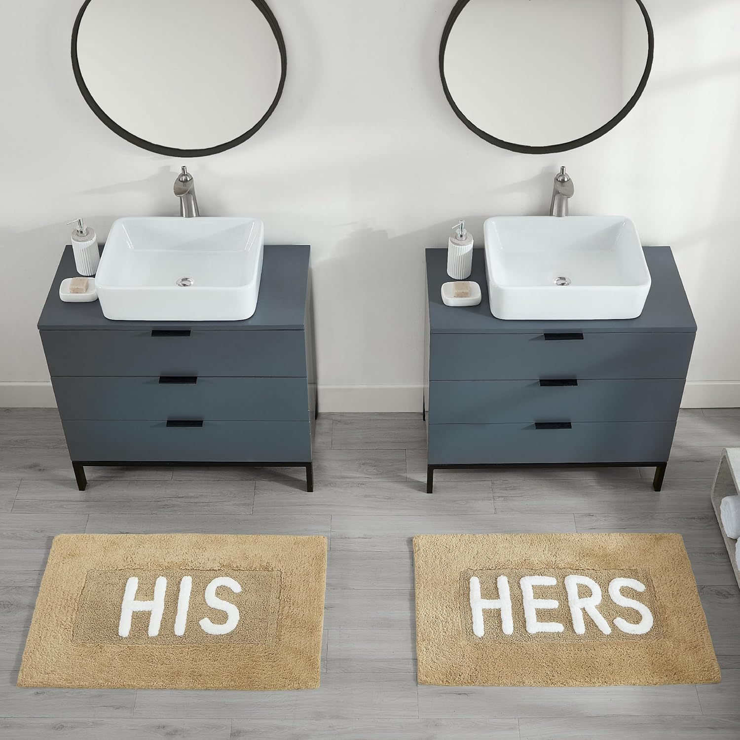 Beige Cotton His and Hers Bath Rug Set