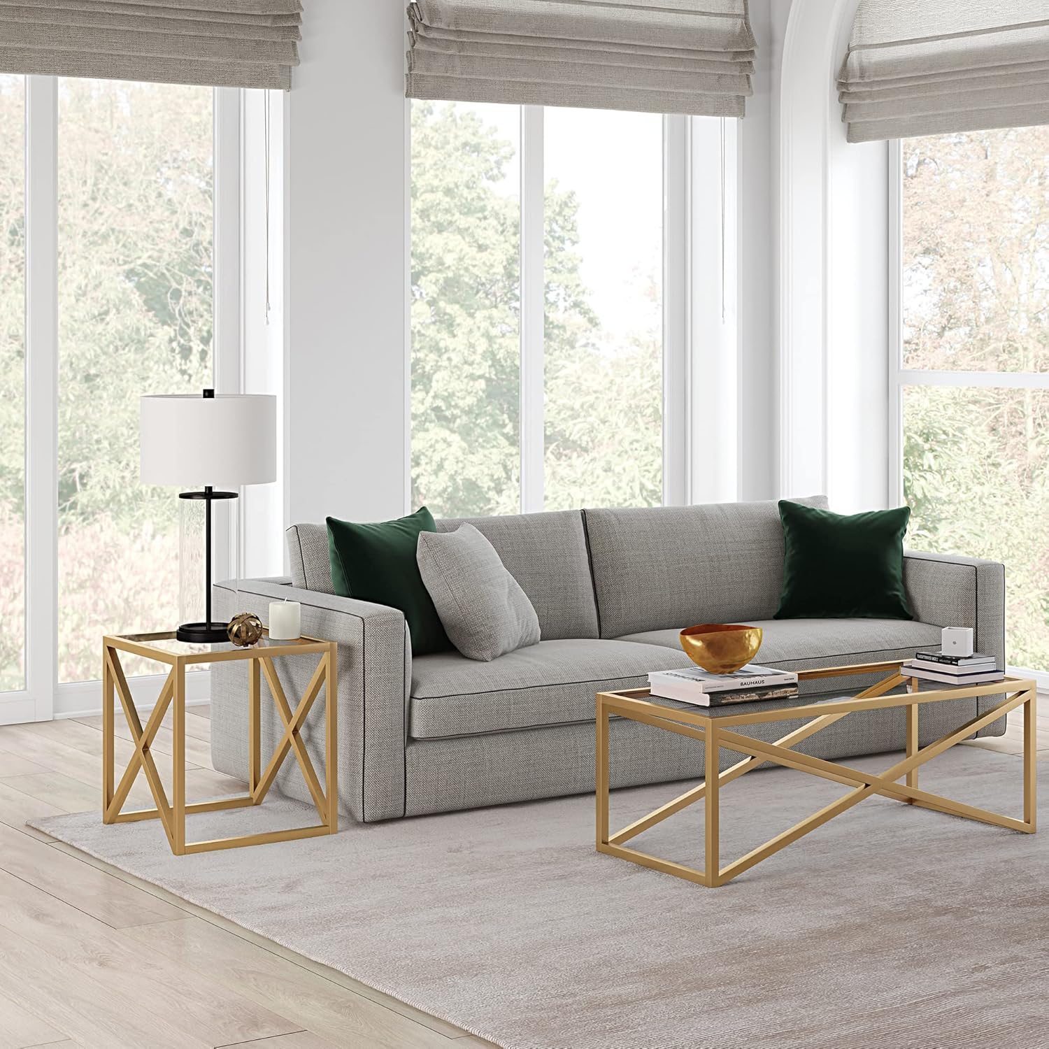 Evelyn&Zoe Calix 20" Wide Square Side Table, Brass