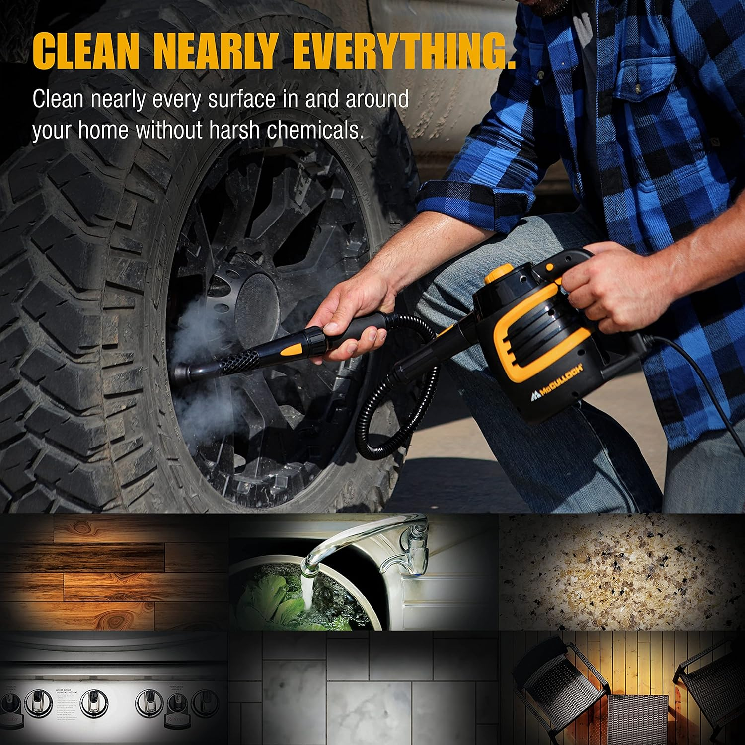 MC1230 Handheld Steam Cleaner, 10 Minute Runtime, 11 Accessories: Jet Nozzle, Brushes, & More - Built for Home, Tile, Grout, Carpet, Furniture, Car Detailing, & Commercial Deep Cleaning