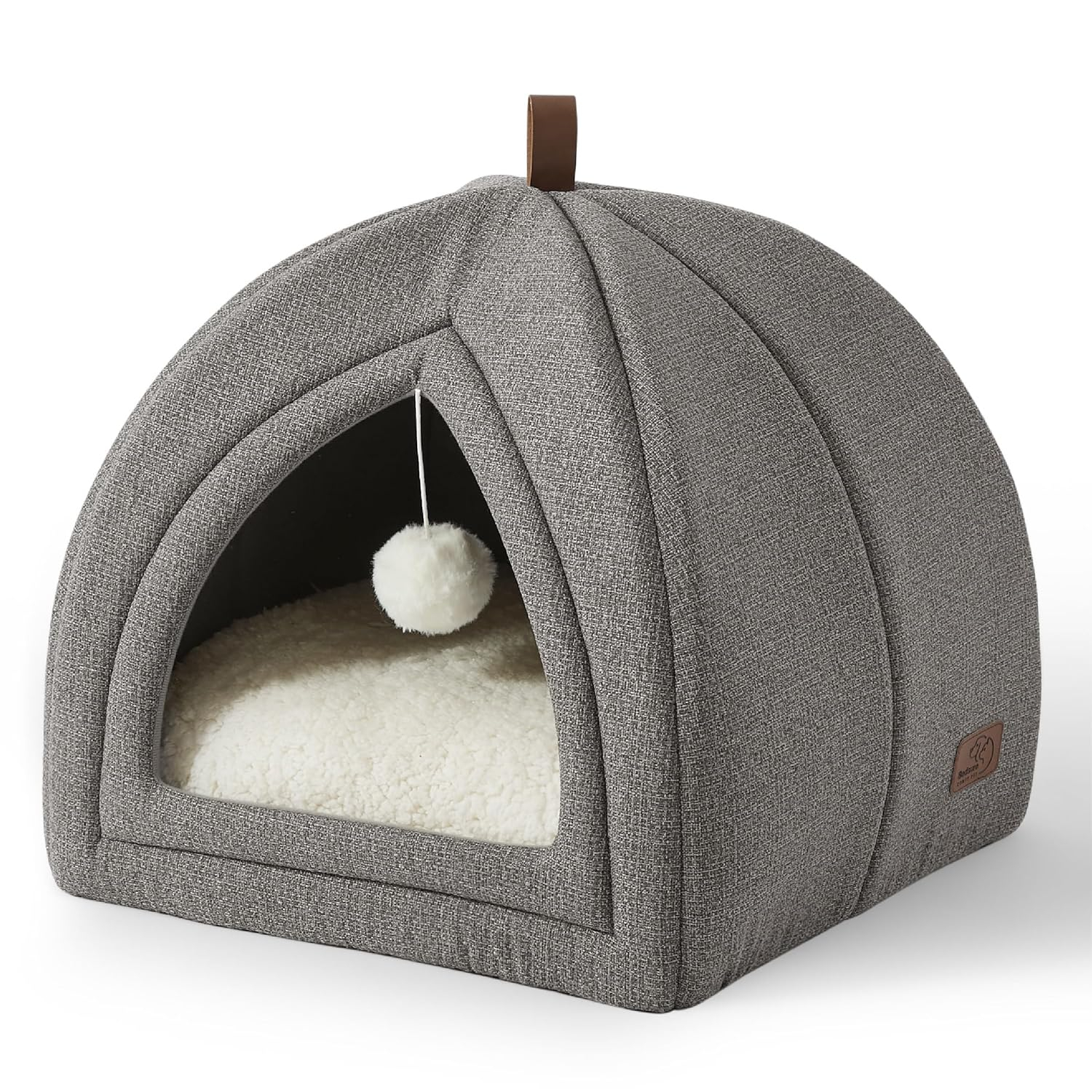 Bedsure Cat Beds for Indoor - 2 in 1 Cat Cave House Tent for Kittens and Small Pets with Removable Washable Cushioned Pillow, Foldable Kitten Hideaway with Non-Slip Bottom, Grey, 16 inches