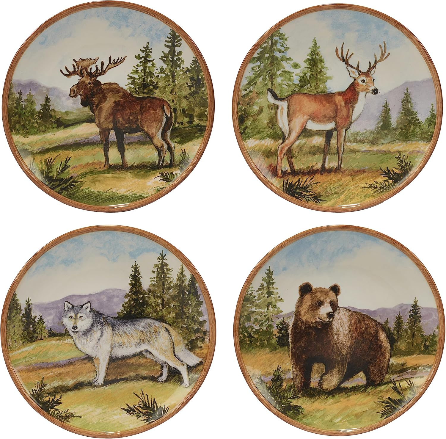 Rustic Wildlife Ceramic 16-Piece Dinnerware Set in Multicolor