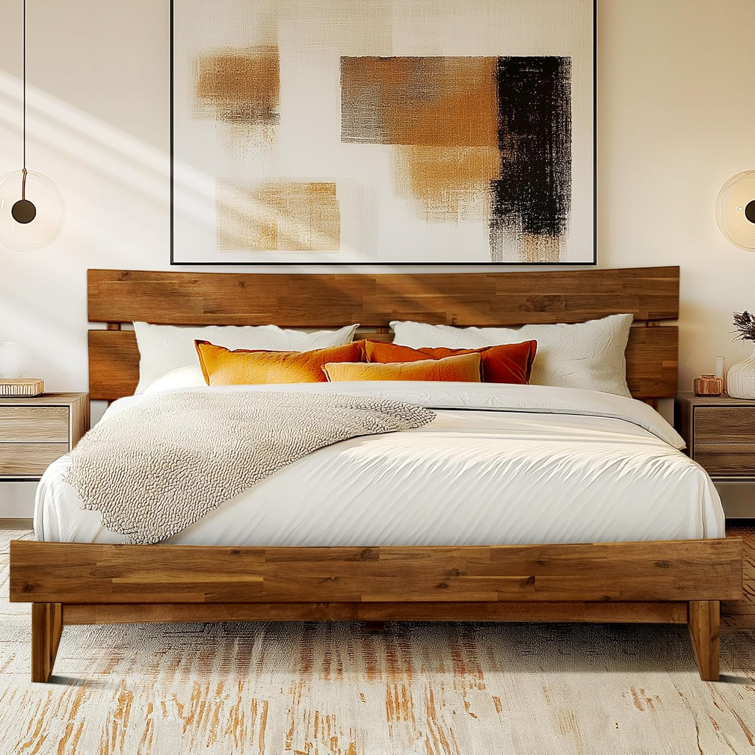 Acacia Acacia Bed Frame with Headboard Solid Wood Platform Bed