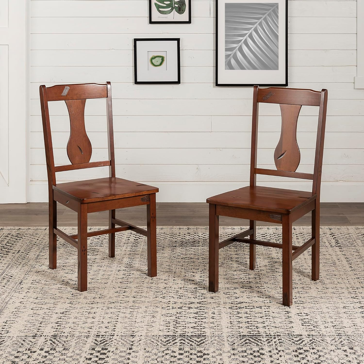 Walker Edison 6-Piece Distressed Dark Oak Wood Dining Set with Bench
