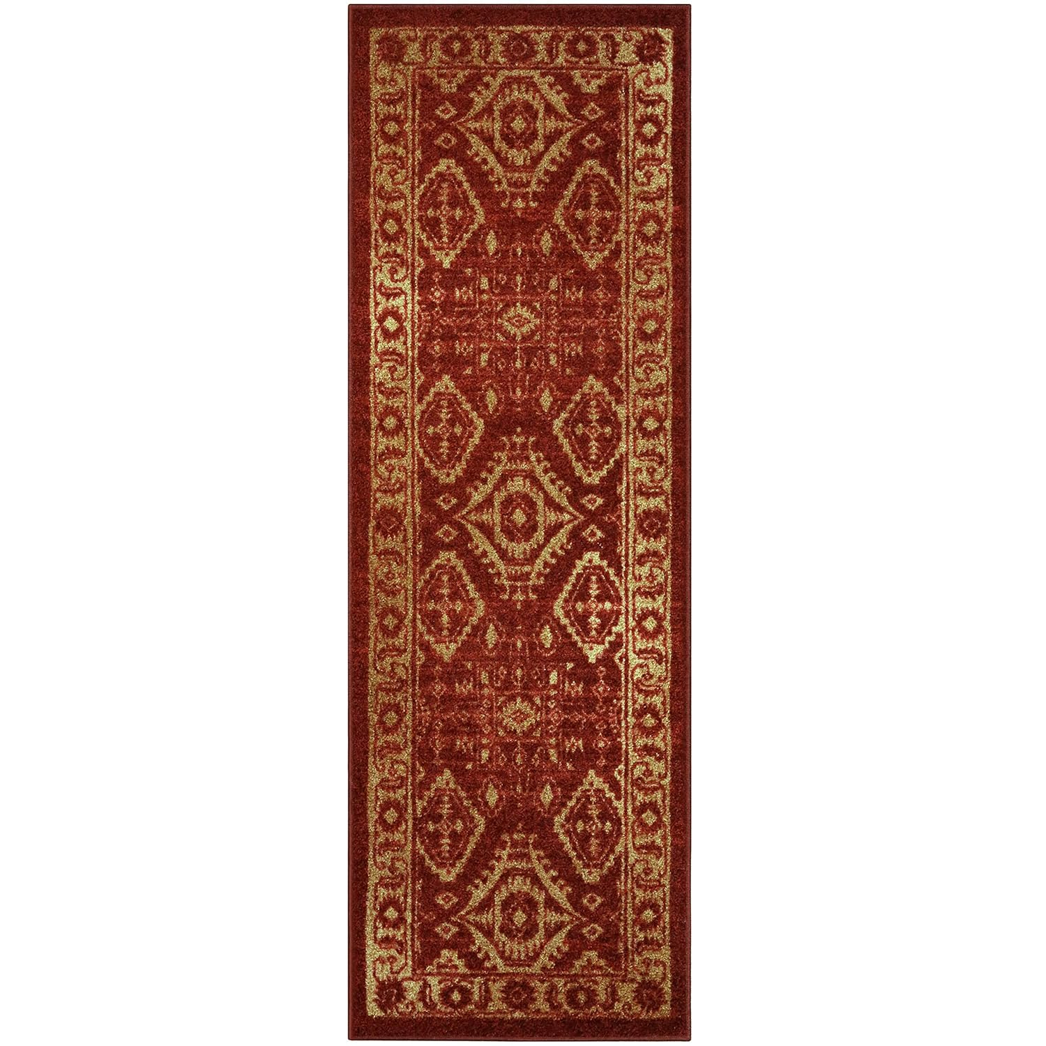 Maples Rugs Georgina Traditional Vintage Red Gold Washable Hallway Runner Rug, 2' x 6'
