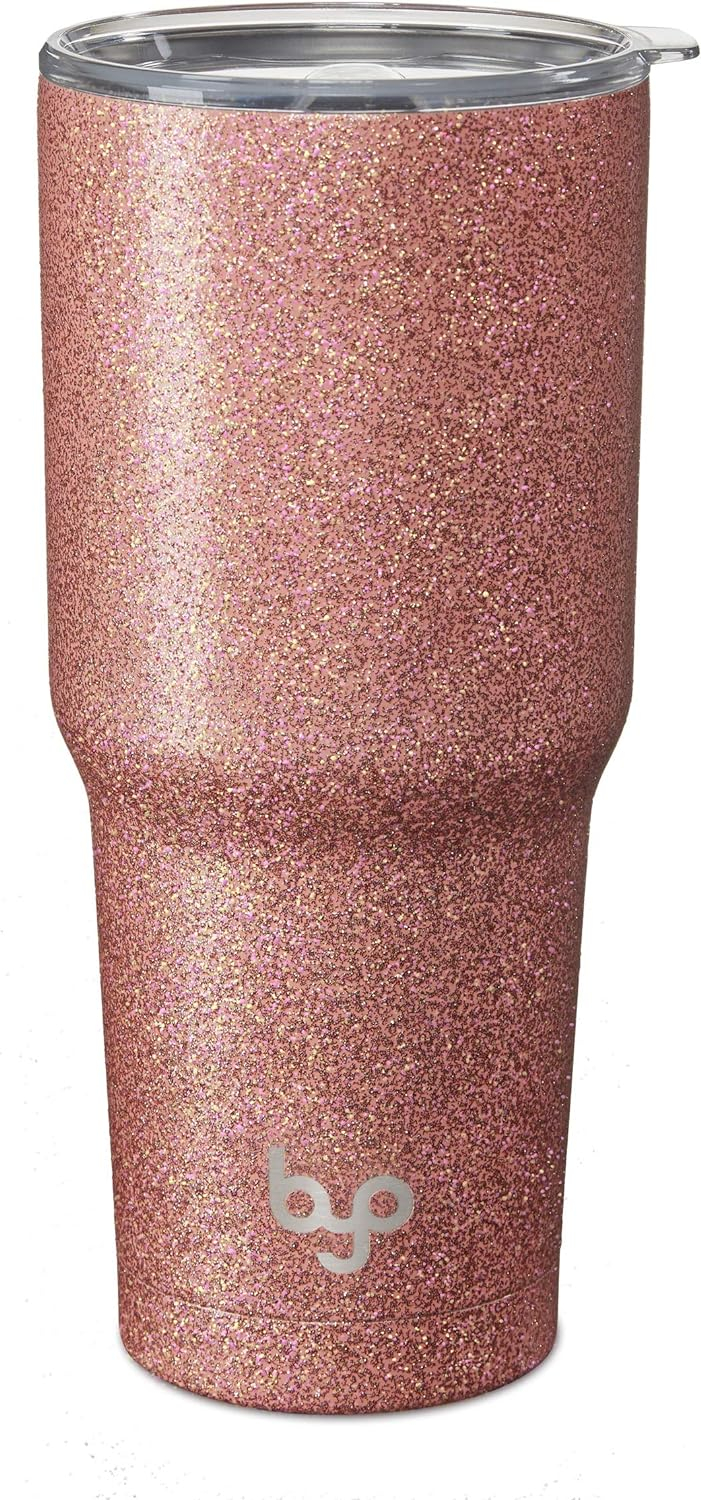 BYO by BUILT 30 Ounce Double Walled Stainless Steel Tumbler Rose Gold Glitter 5237748