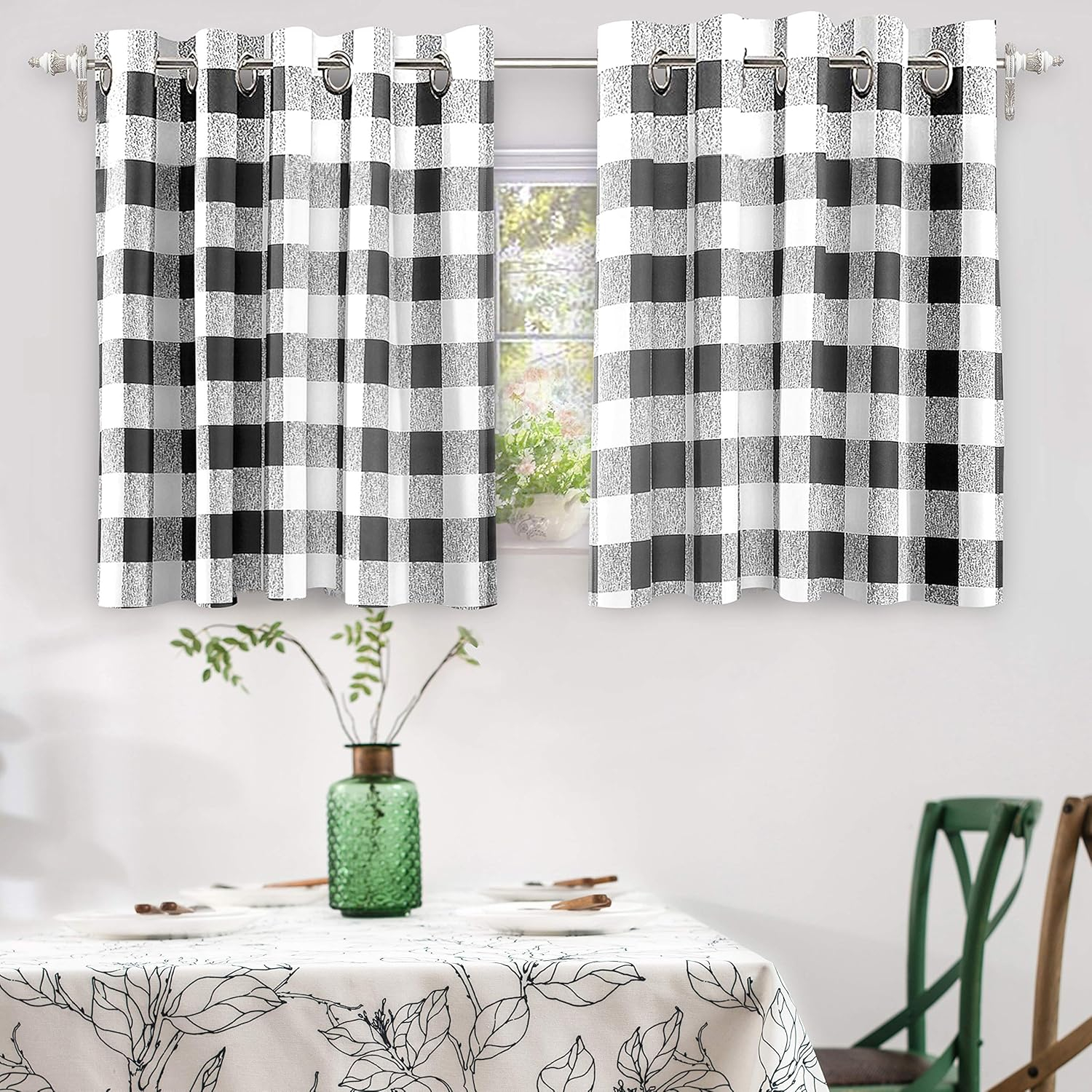 DriftAway Buffalo Checker Pattern Grommet Room Darkening Window Curtains Printed Plaid, 2 Panels, 52" x 84", Pink