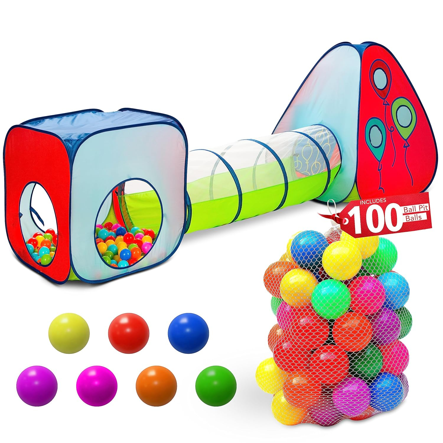 Kiddzery 3-in-1 Pop Up Tent Toddler Playhouse Set with Play Tunnel & Ball Pits