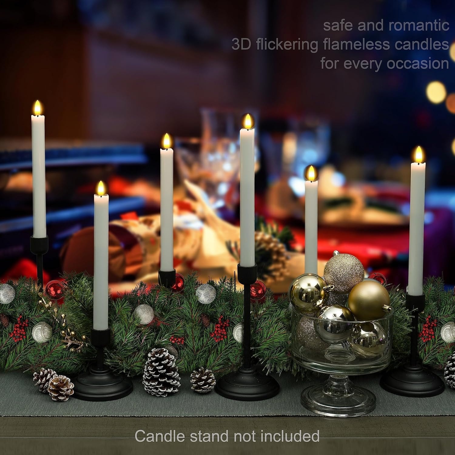 Remote Control Flameless Taper Candles, S/6 3D Flickering Battery Operated LED Window Candles Encased with Real Wax to Light Up Your Home