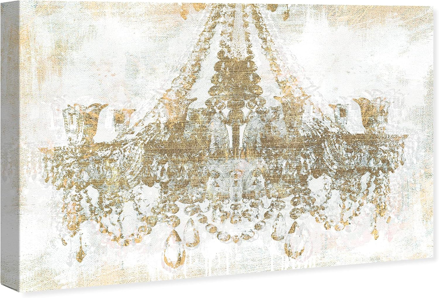 Gold and White Chandelier Canvas Wall Art