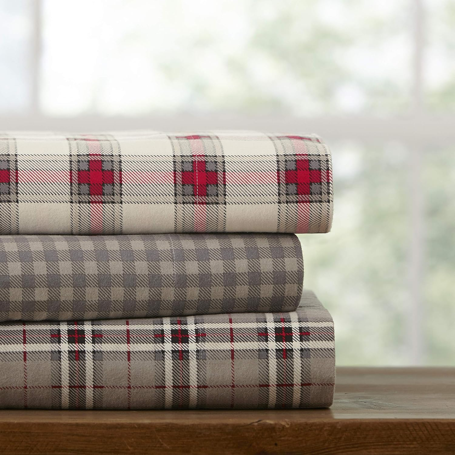 Twin/Twin XL Gray Plaid Cotton Flannel Duvet Set