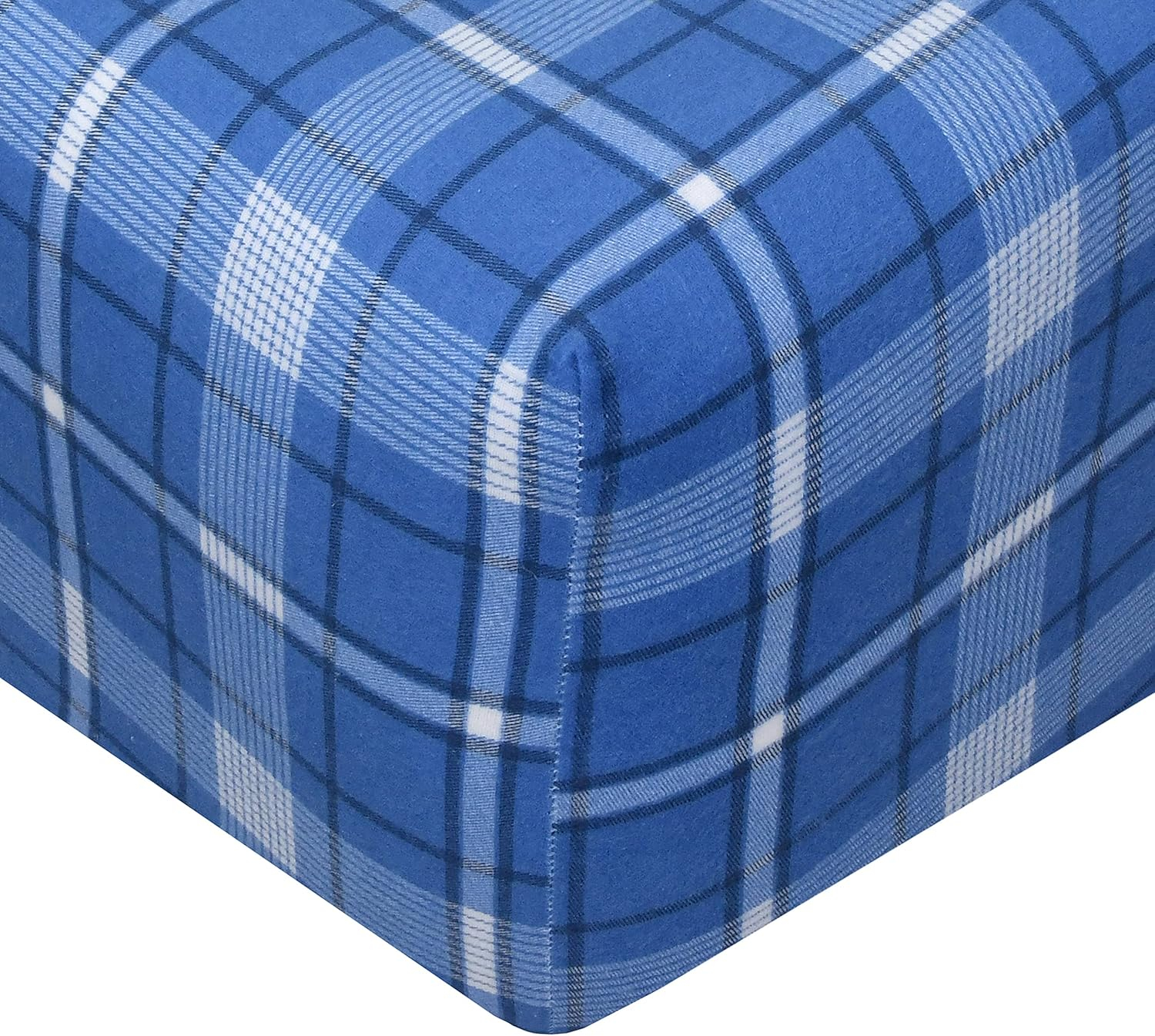 Queen Dark Blue Plaid Cotton Flannel Sheet Set