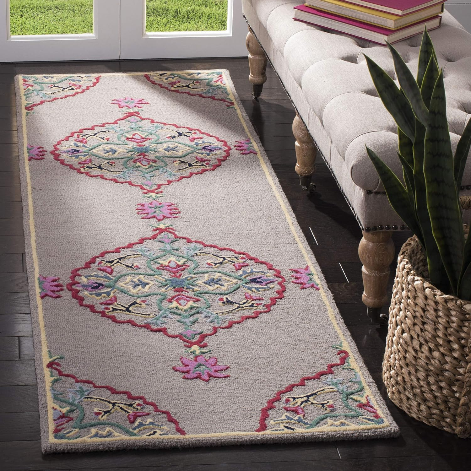 SAFAVIEH Bellagio Rio Floral Wool Runner Rug, Dark Grey/Multi, 2'3" x 13'