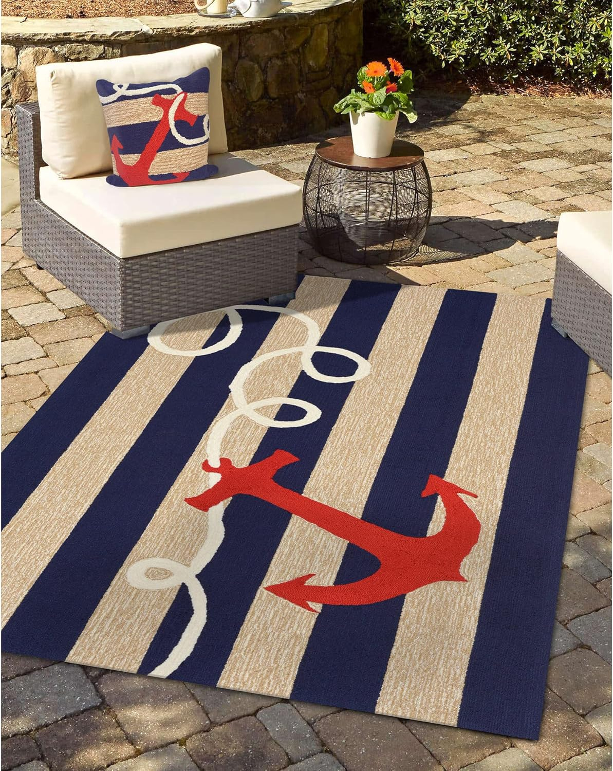 Navy Hand-Tufted Synthetic Rectangular 5' x 7' Outdoor Rug