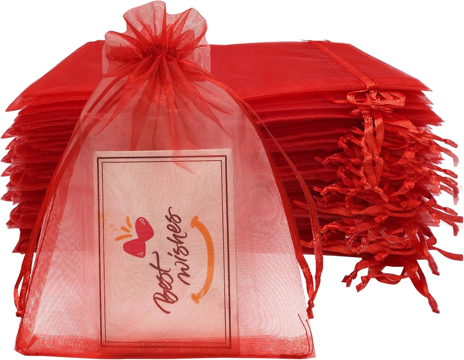 100PCS 4x6inch (10x15cm) Drawstring Organza Jewelry Favor Pouches Wedding Party Festival Gift Bags Candy Bags (Red)