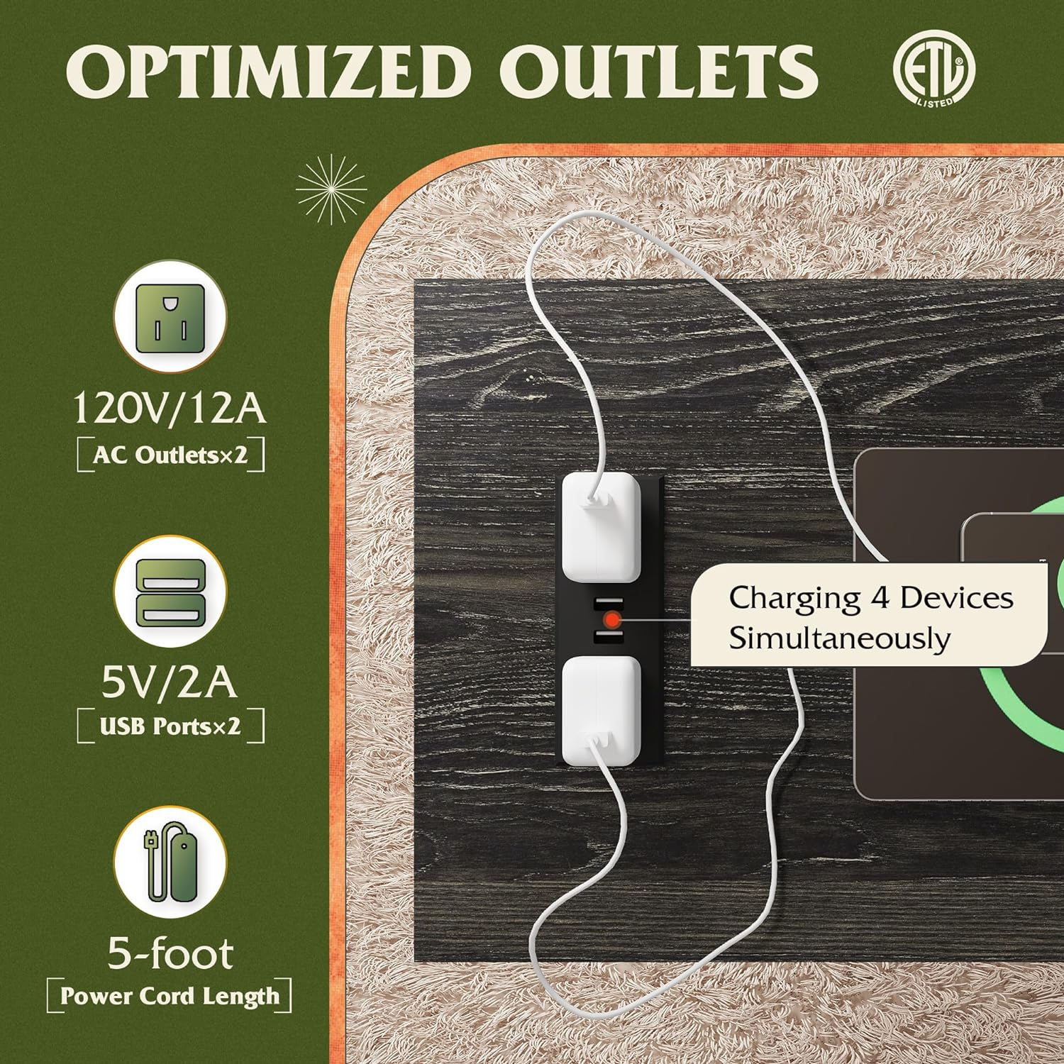 WLIVE Narrow End Table with Charging Station of Open Storage Shelf, Sofa Side Table with 2 USB Ports and 2 Power Outlets, Slim Farmhouse End Table for Small Spaces, Bedroom, Living Room