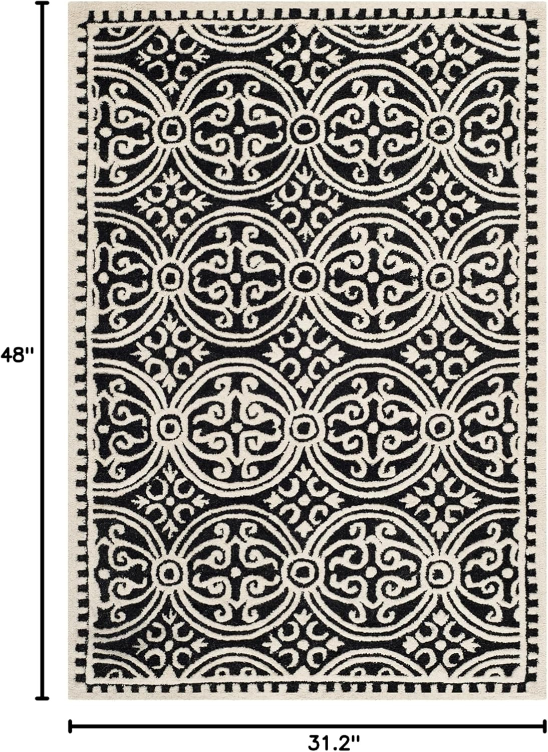 SAFAVIEH Cambridge Collection Accent Rug - 2'6" x 4', Black & Ivory, Handmade Moroccan Wool, Ideal for High Traffic Areas in Entryway, Living Room, Bedroom (CAM123E)