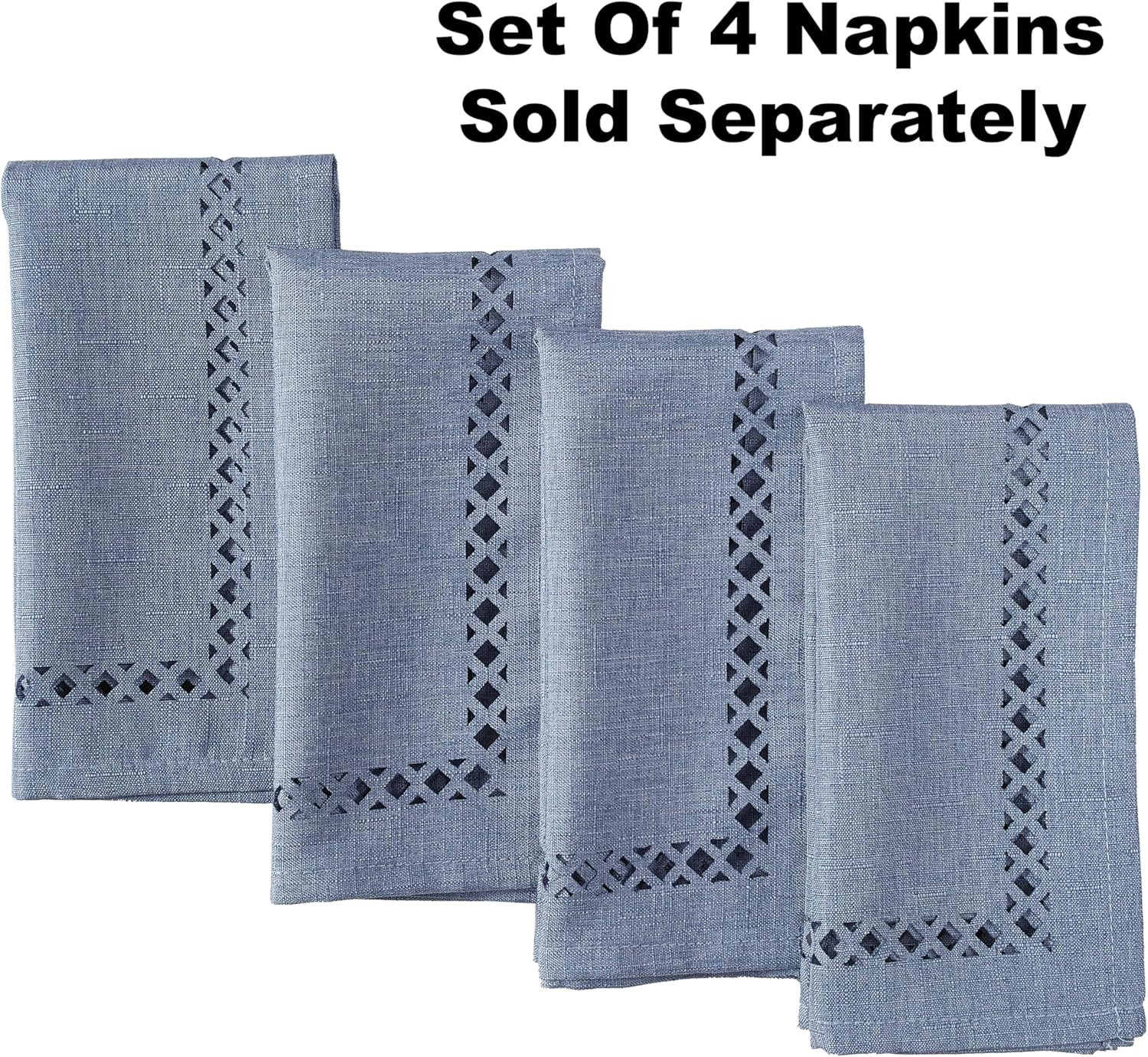 Wedgewood Blue Square Polyester Napkins Set with Lattice Cutwork