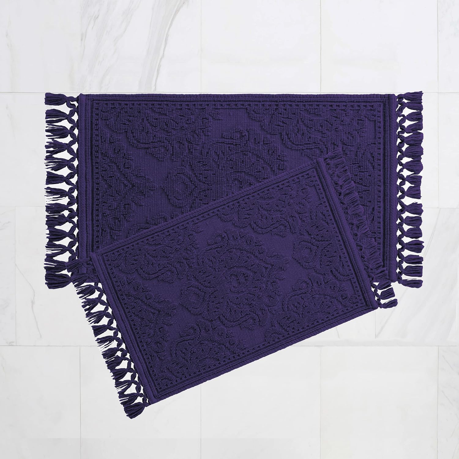 Jean Pierre Ricardo Cotton Fringe 2-Piece Bath Rug Set, Indigo