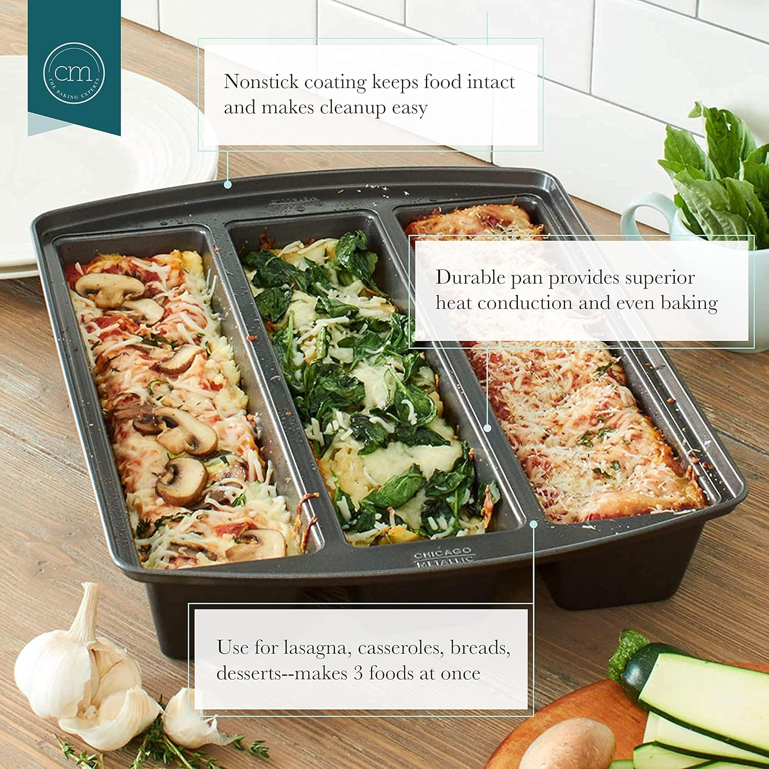 Chicago Metallic Professional Lasagna Trio Bread Loaf Pan
