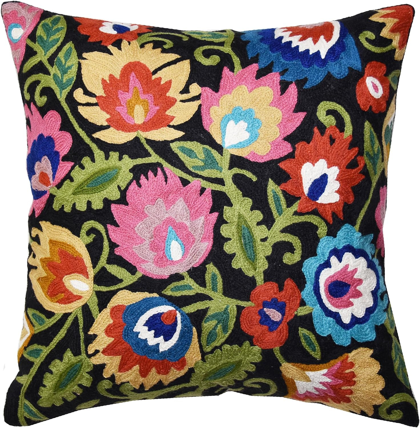 Modern Cream Decorative Floral Pillow Cover Needlepoint White Flower Hand Embroidered Pillowcase Flowery Outdoor Suzani Accent Cushion Boho Chair Modern Chair Pillowsham Wool Size 18x18