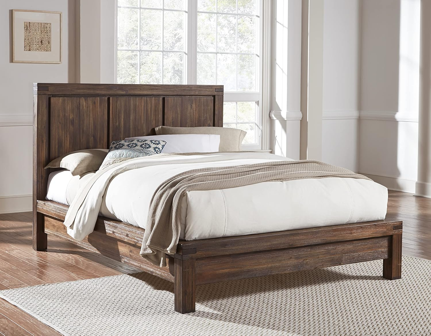 Middlefield Acacia Solid Wood King Platform Bed with Drawer
