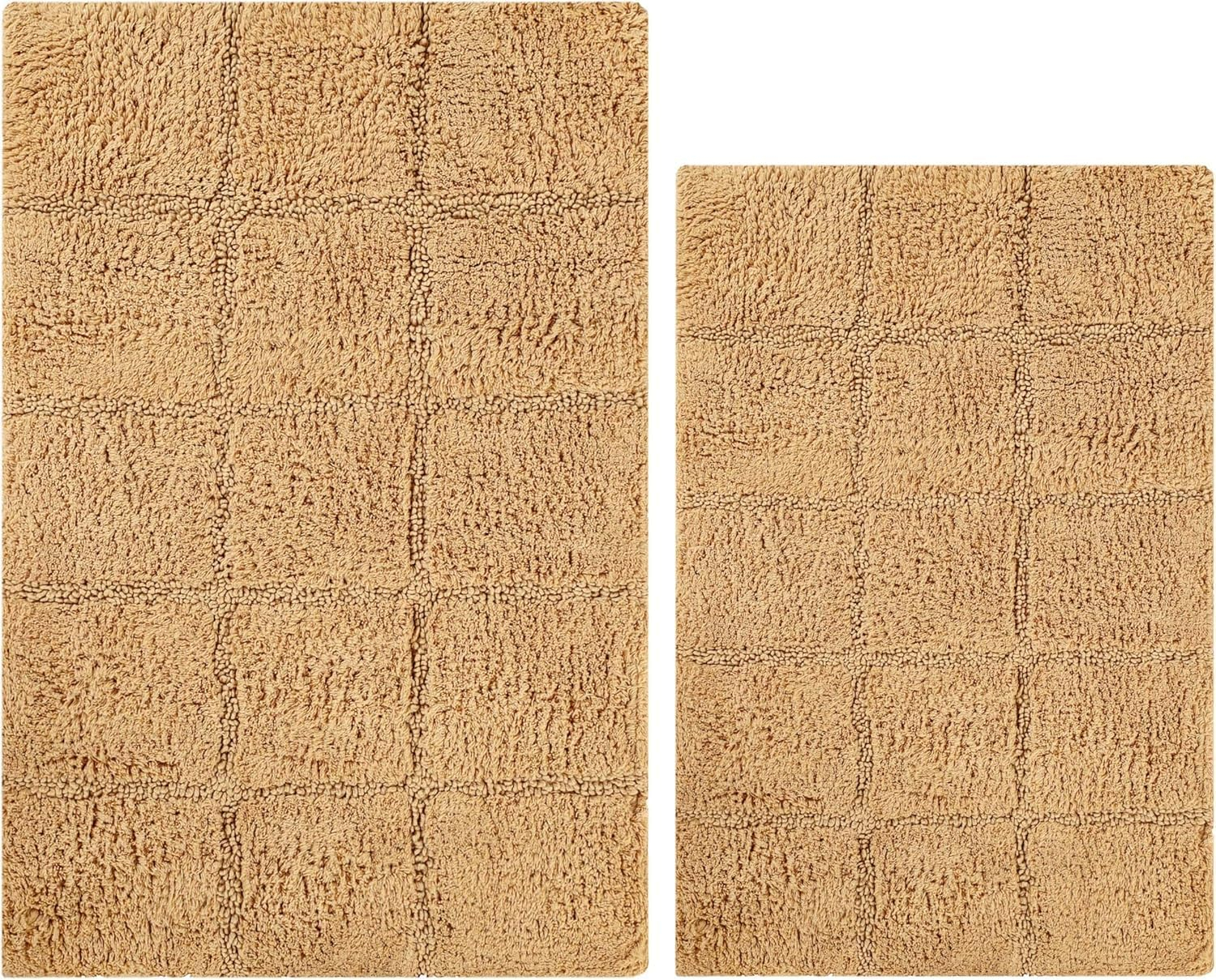 Cotton Checkered 2-Piece Toast Highly Absorbent Non-Slip Bath Rug Set by Superior
