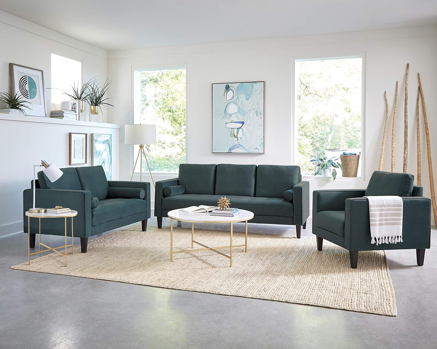 Coaster Contemporary Cushion Back Upholstered Velvet Sofa in Green