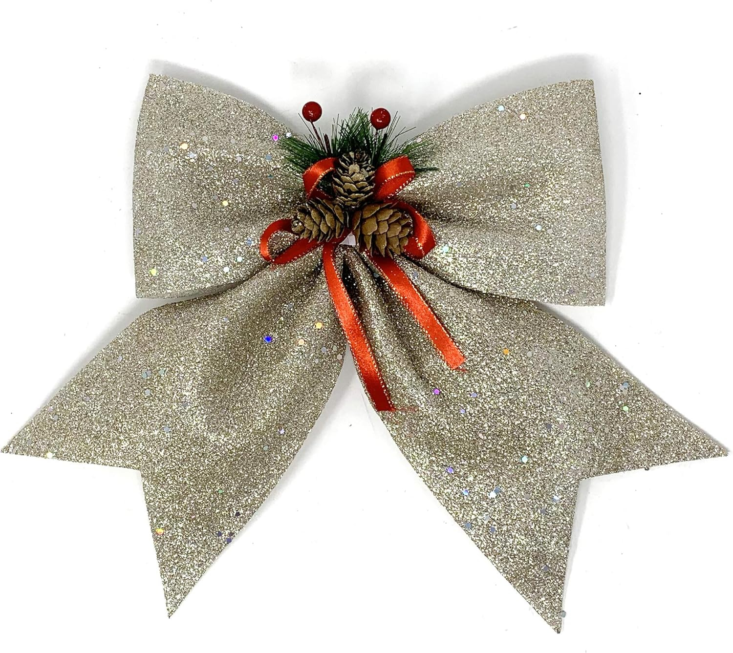 Allgala Christmas Decorative Bows for Wreath Garland Treetopper Christmas Tree (12" Jumbo Champagne 2-PK)-XBW93046
