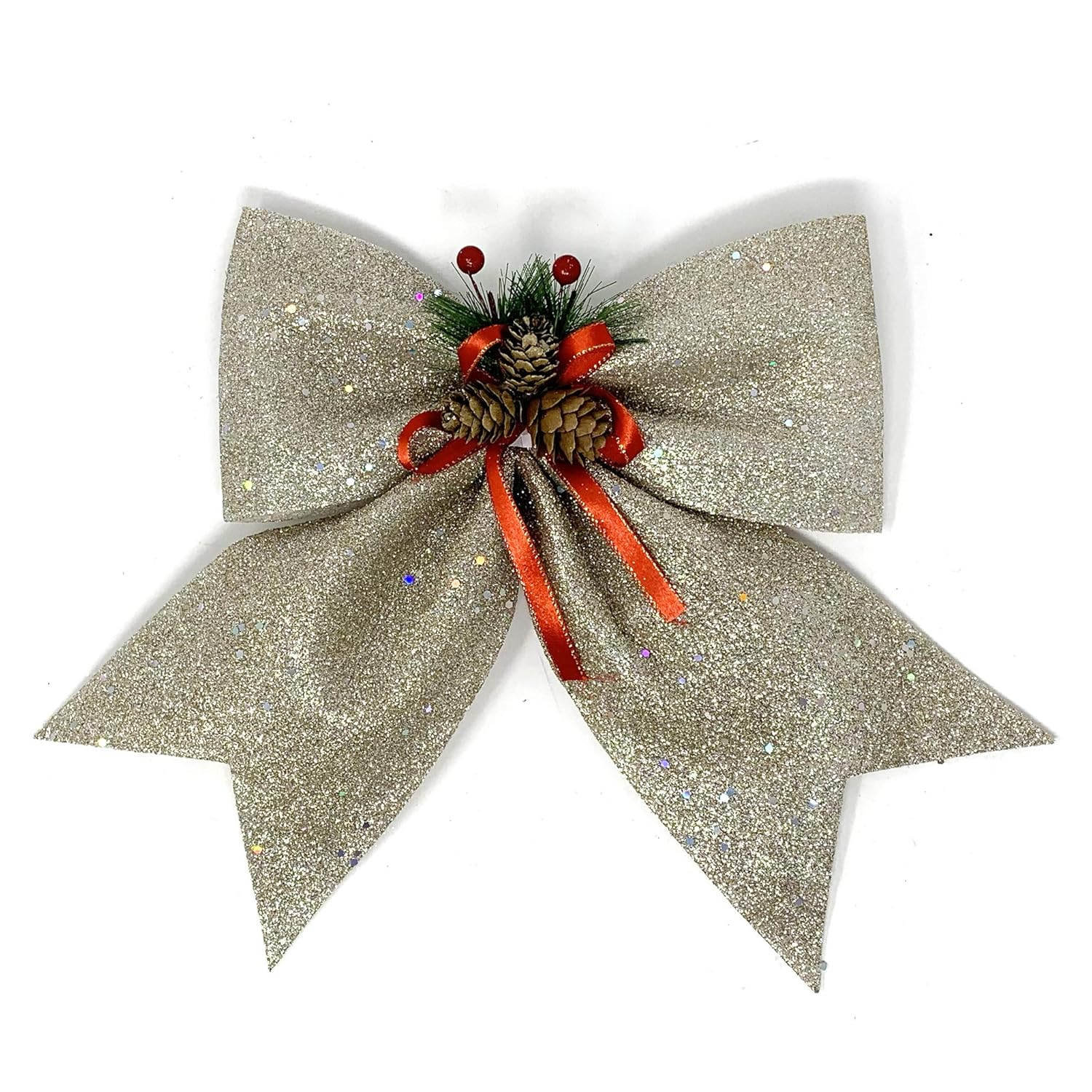 Allgala Christmas Decorative Bows for Wreath Garland Treetopper Christmas Tree (12" Jumbo Champagne 2-PK)-XBW93046