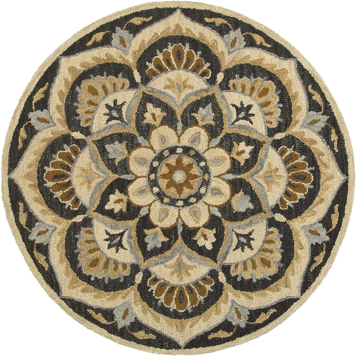 Ox Bay Elle 6' Round Teal/Blue Floral Medallion Indoor Area Rug