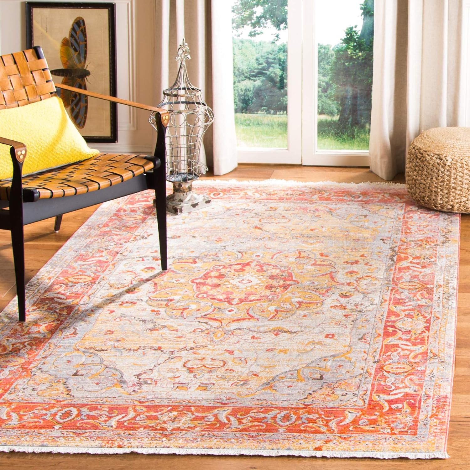 SAFAVIEH Vintage Persian Trina Traditional Polyester Area Rug, Saffron/Cream, 4' x 6'